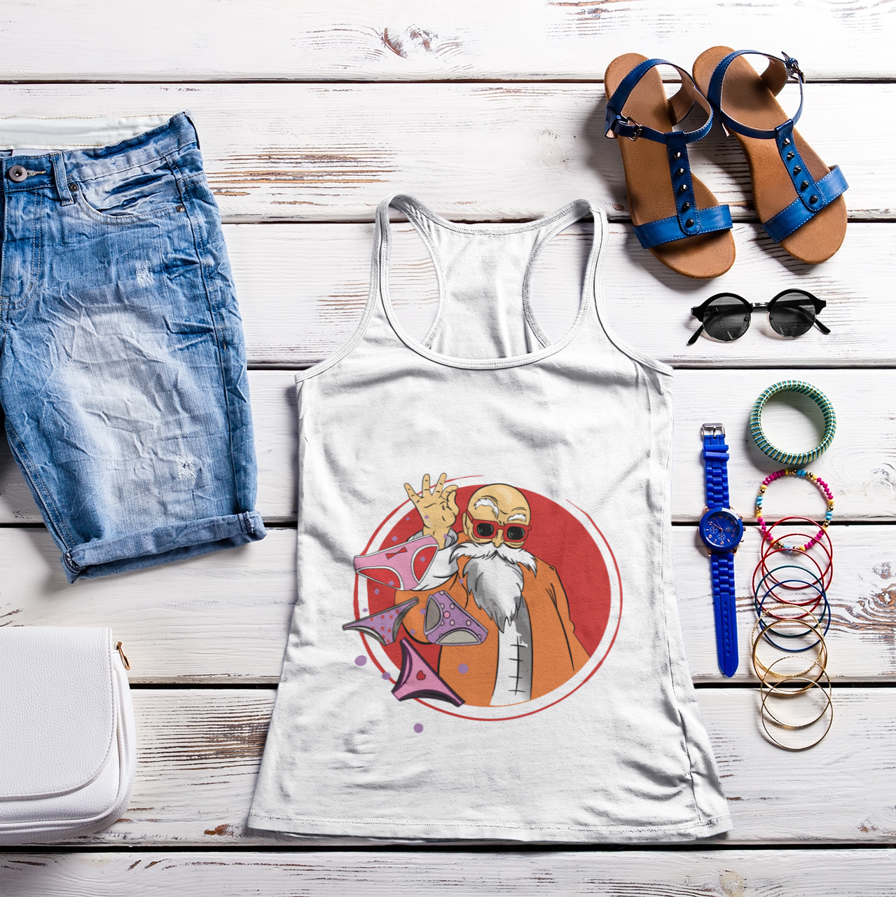 Master Roshi Underwear Toss Tank Top in white fresh summer outfit