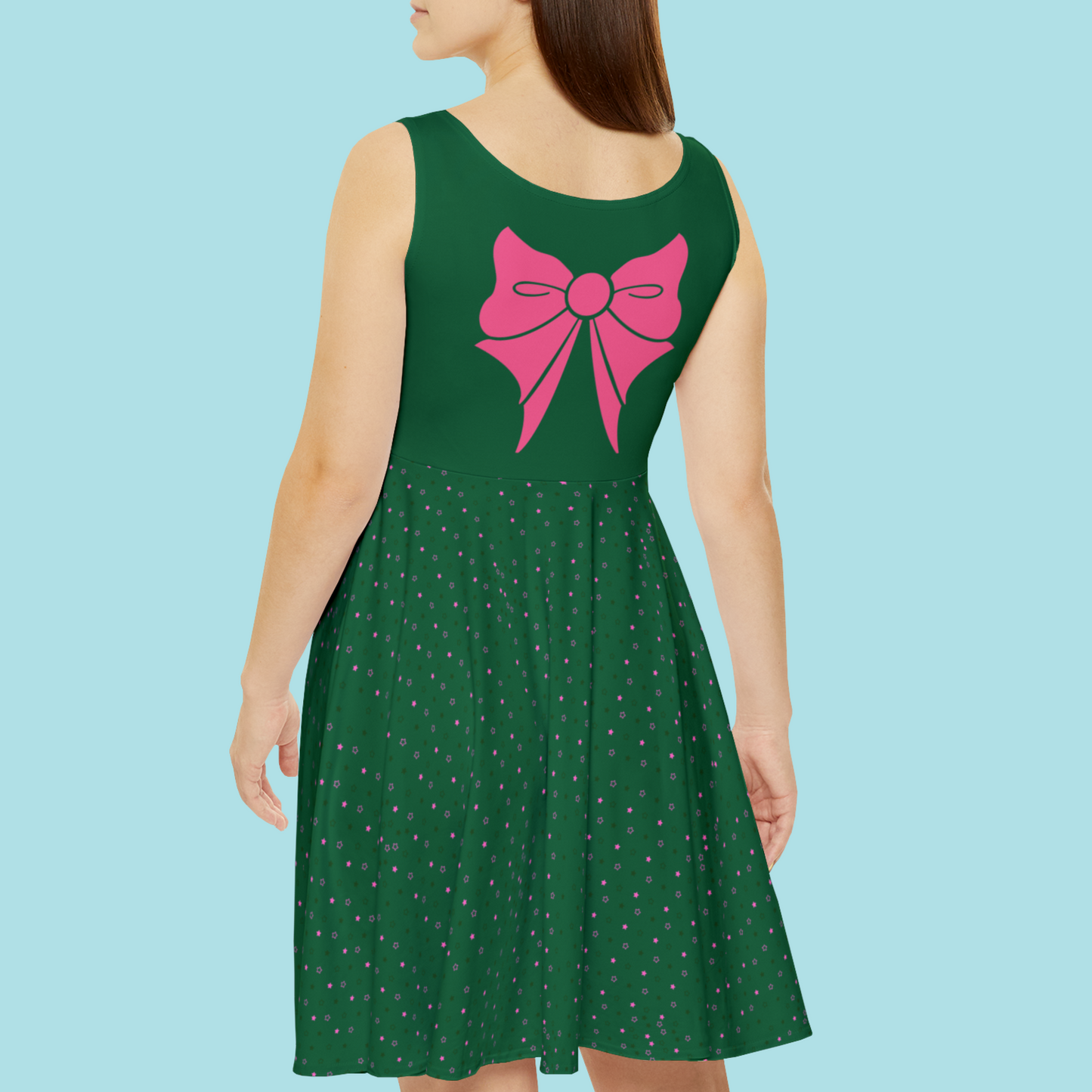 Back view of Sailor Jupiter Bow Pattern Skater Dress