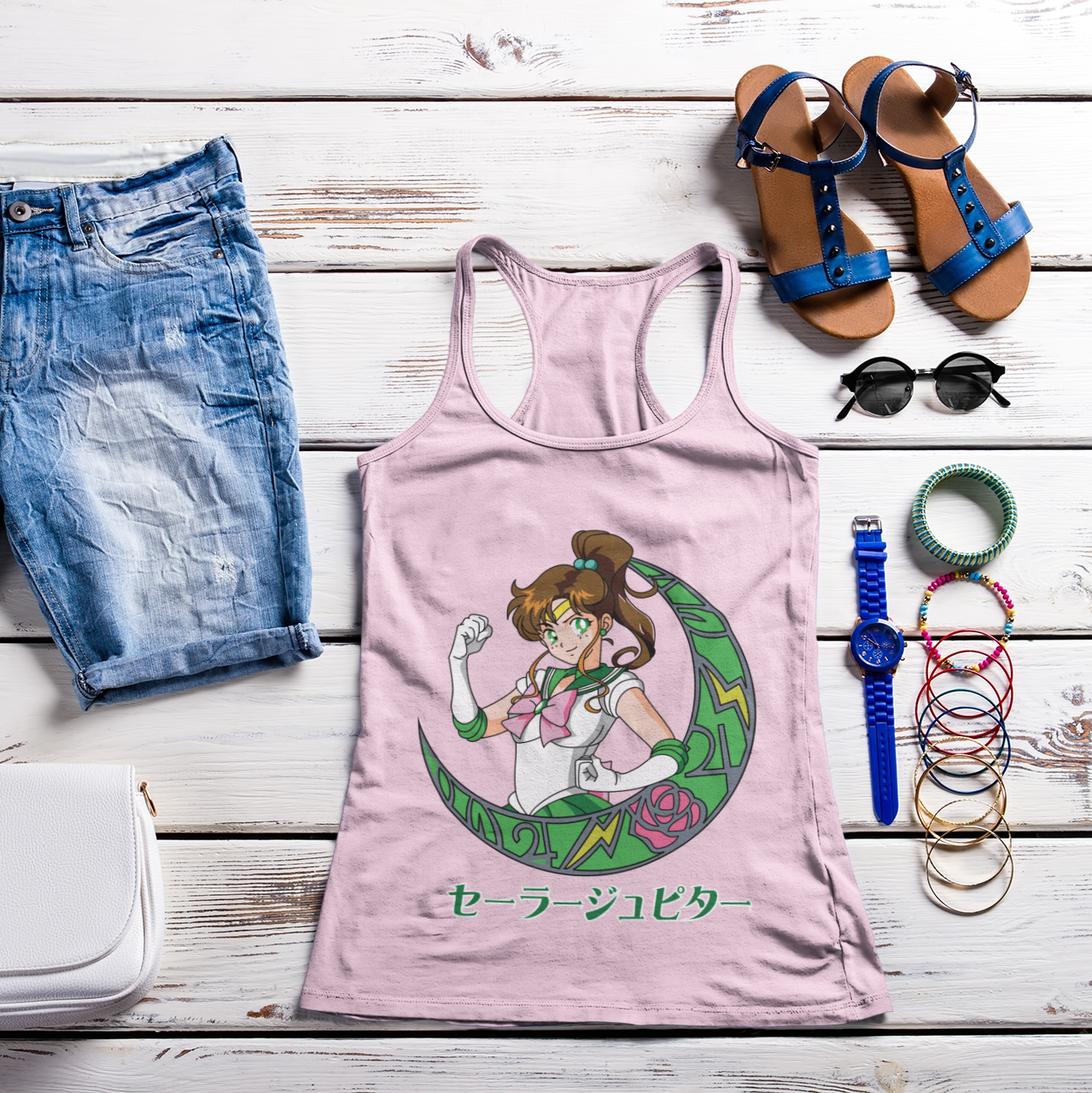 Sailor Jupiter Crescent Moon Tank Top in blossom fresh summer outfit