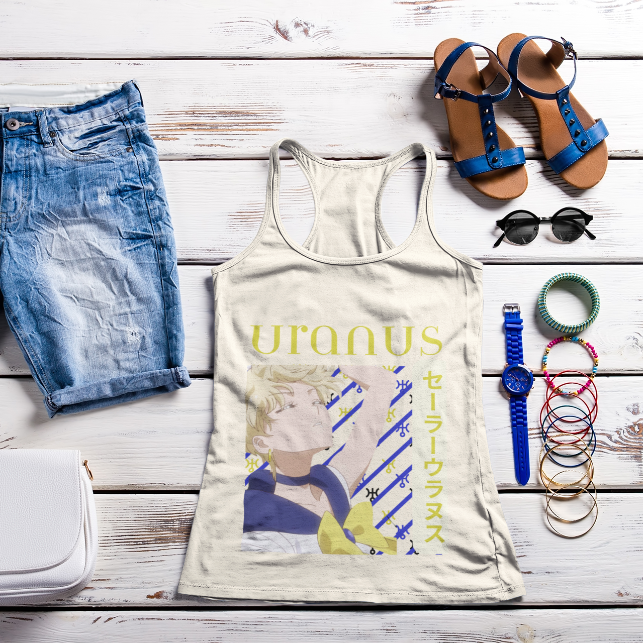 Sailor Uranus Heroic Pose Tank Top in ivory fresh summer outfit