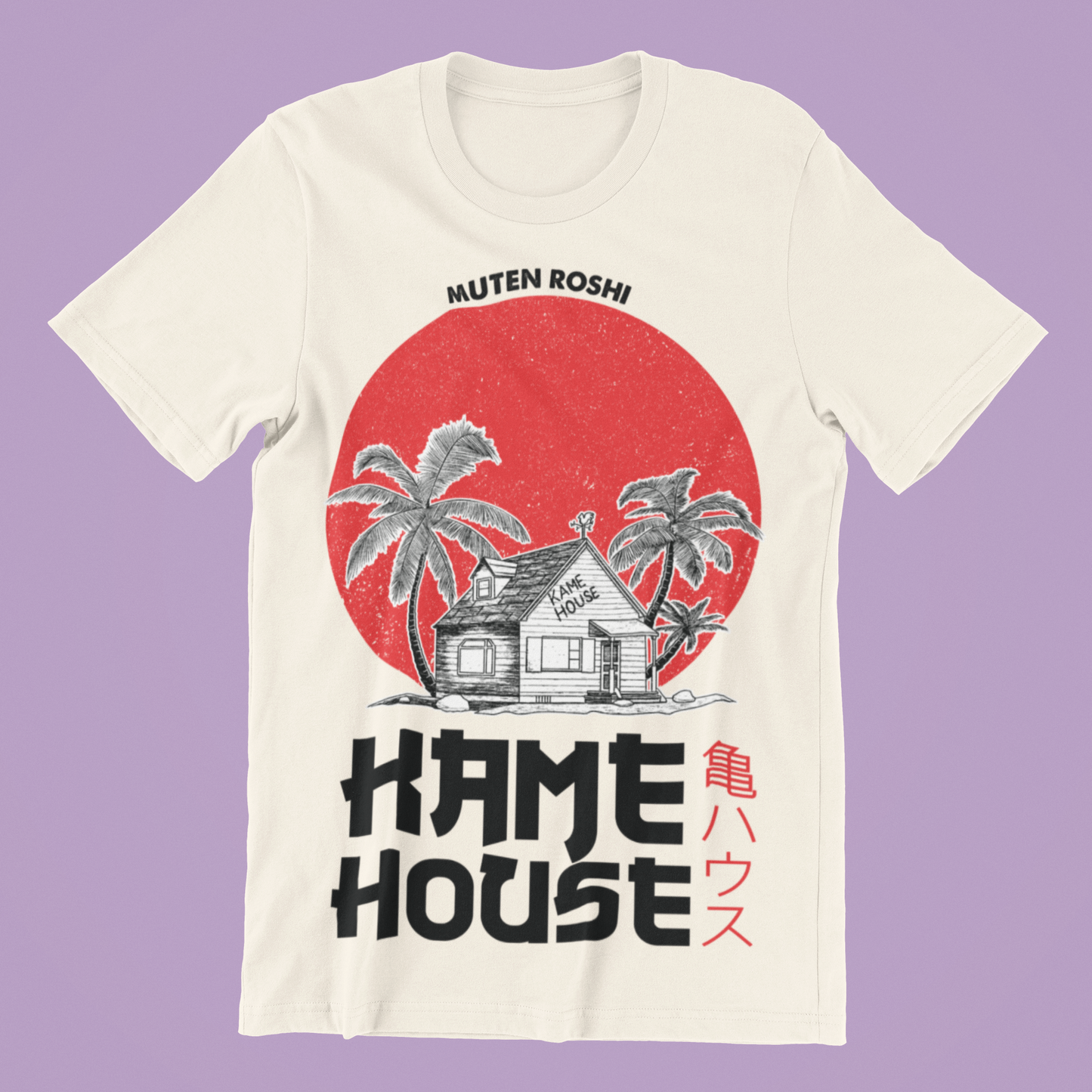 Dragon Ball Kame House Tee in natural against minimalist surface.