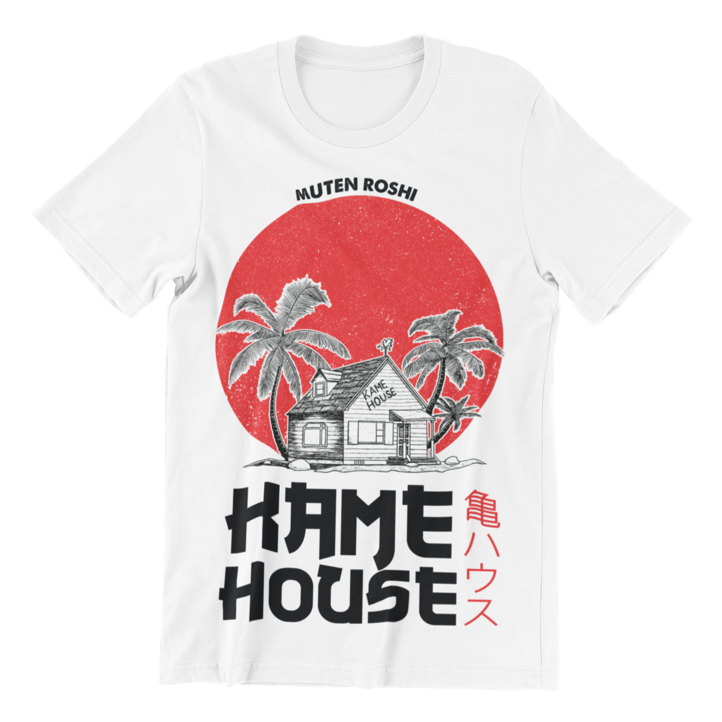 Dragon Ball Kame House Tee in white against minimalist surface.