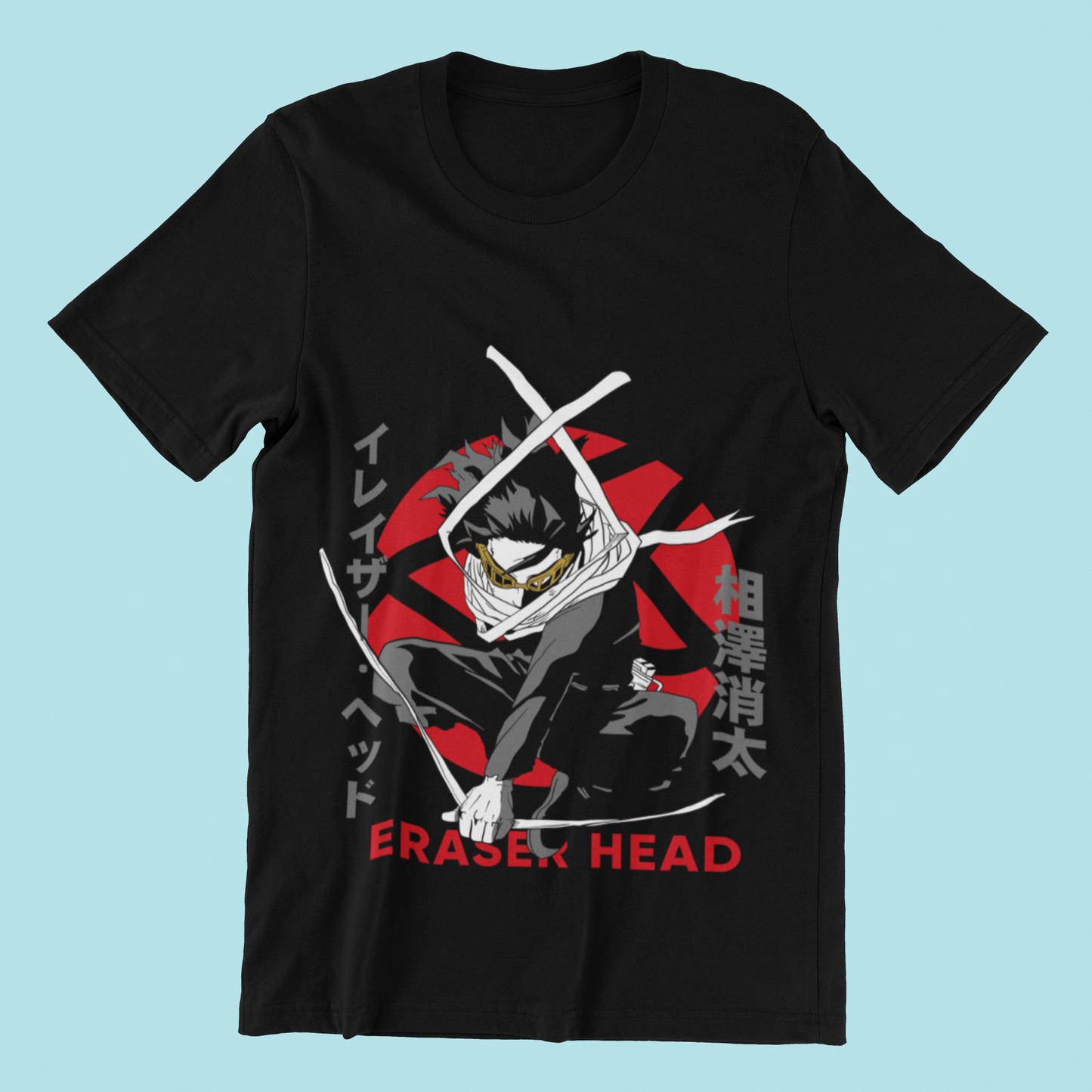 Eraser Head Dynamic Pose Tee in black against minimalist surface.