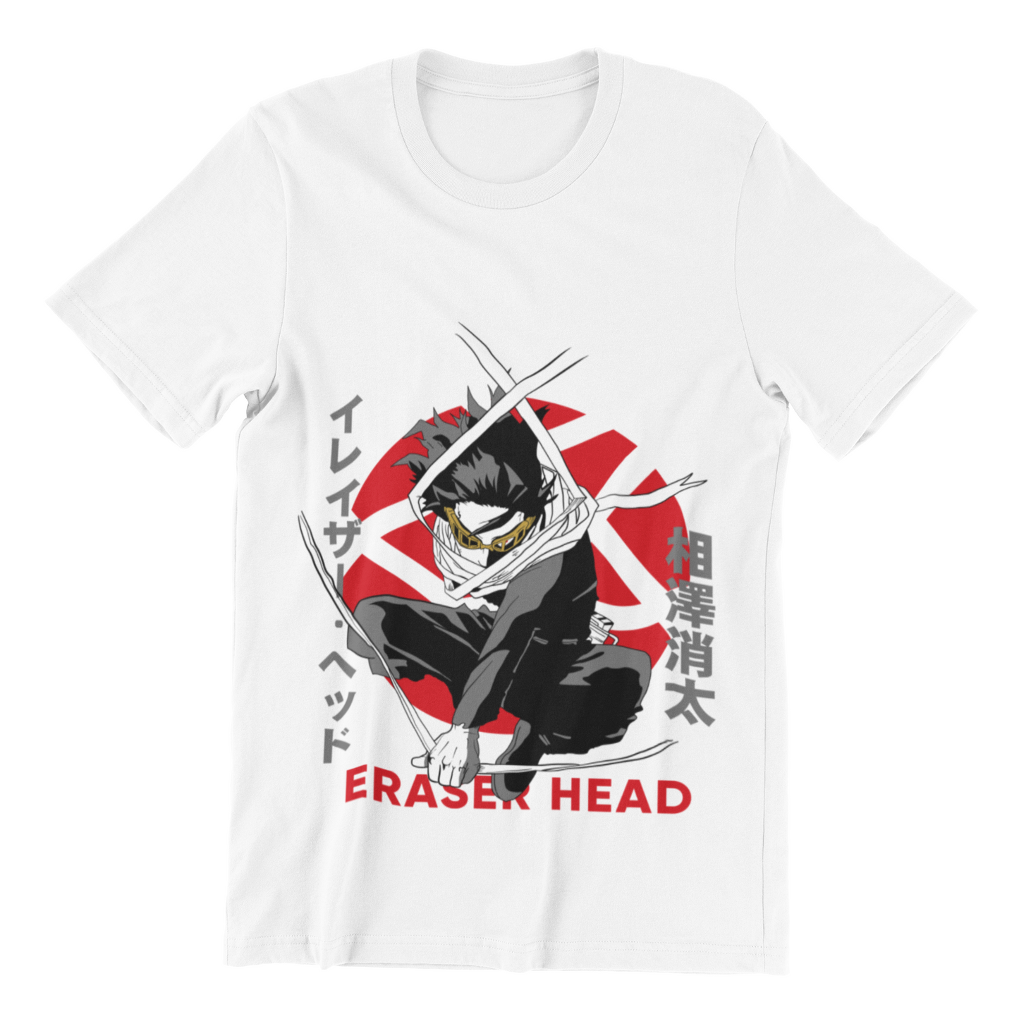 Eraser Head Dynamic Pose Tee in white against minimalist surface.