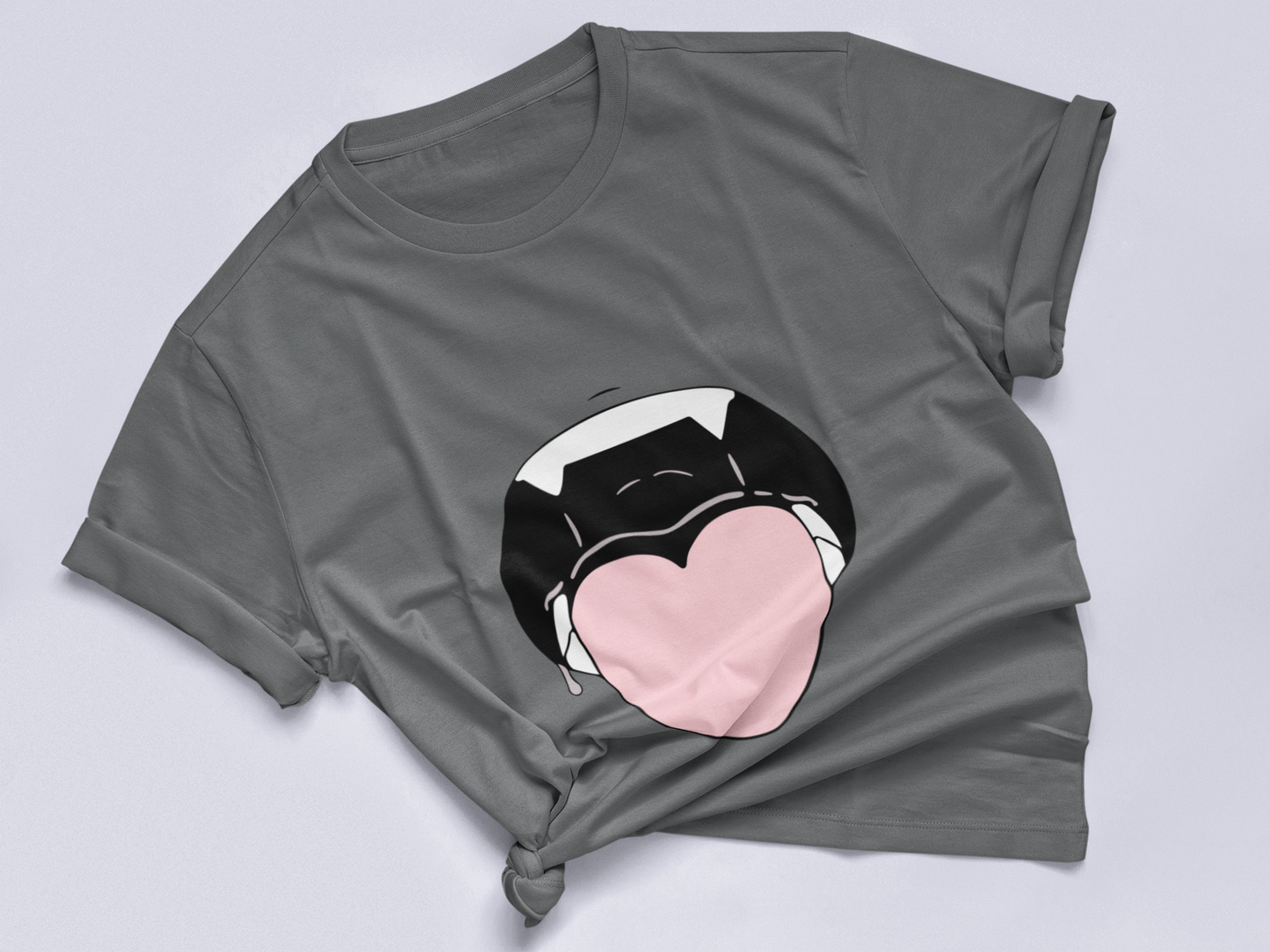 Heart Tongue Hentai Tee in asphalt knotted in cute style.