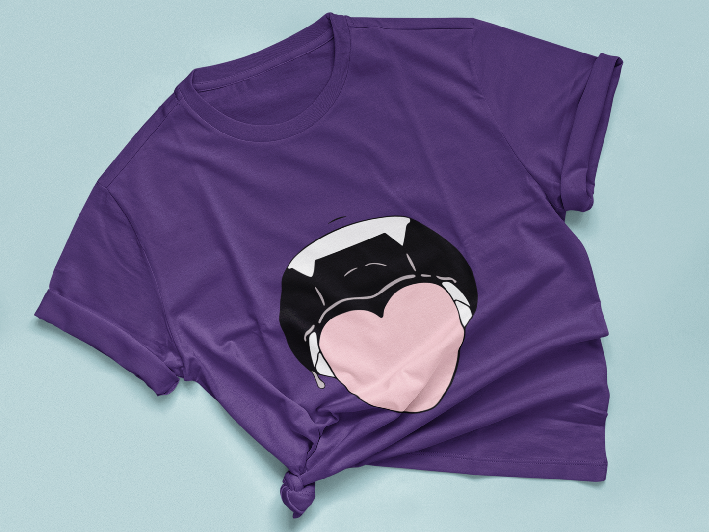 Heart Tongue Hentai Tee in team purple knotted in cute style.
