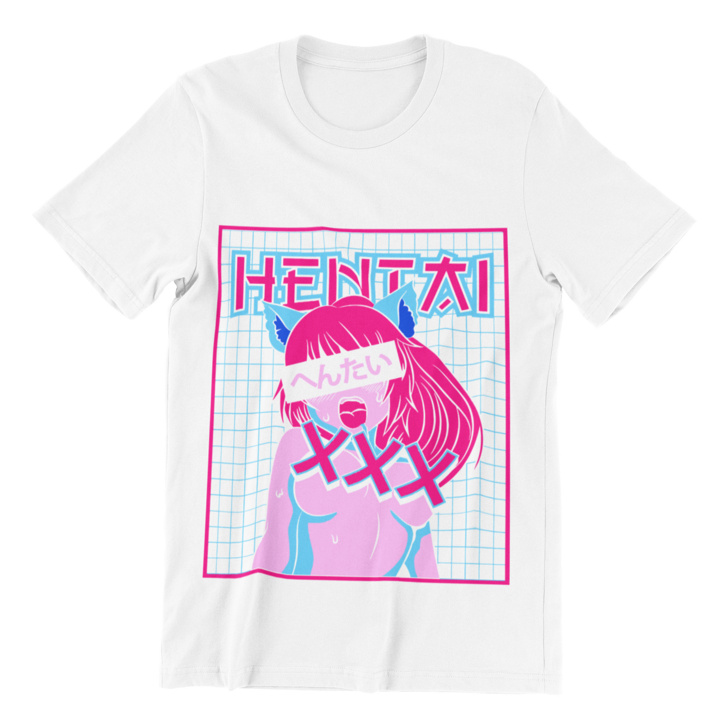 Hentai Catgirl Tee in white against minimalist surface.