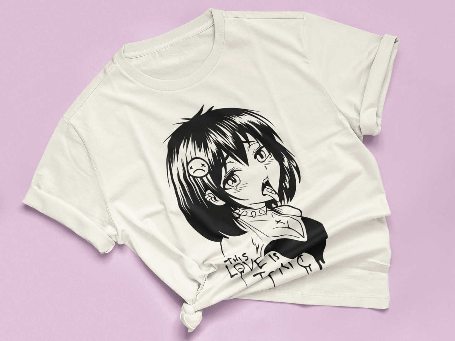 Hentai Pixel Art Tee in natural knotted in cute style.