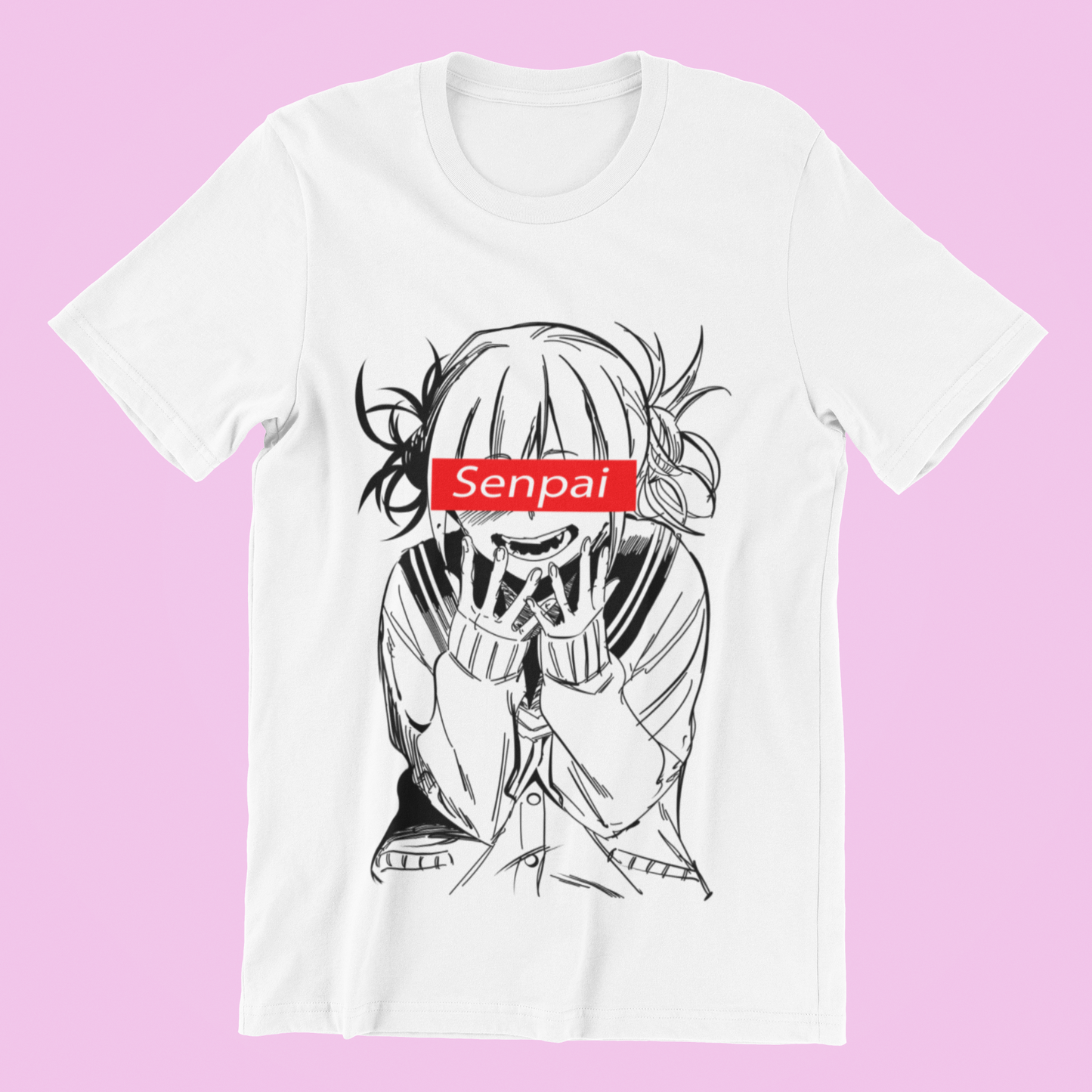 Himiko Toga Senpai Tee in white against minimalist surface.