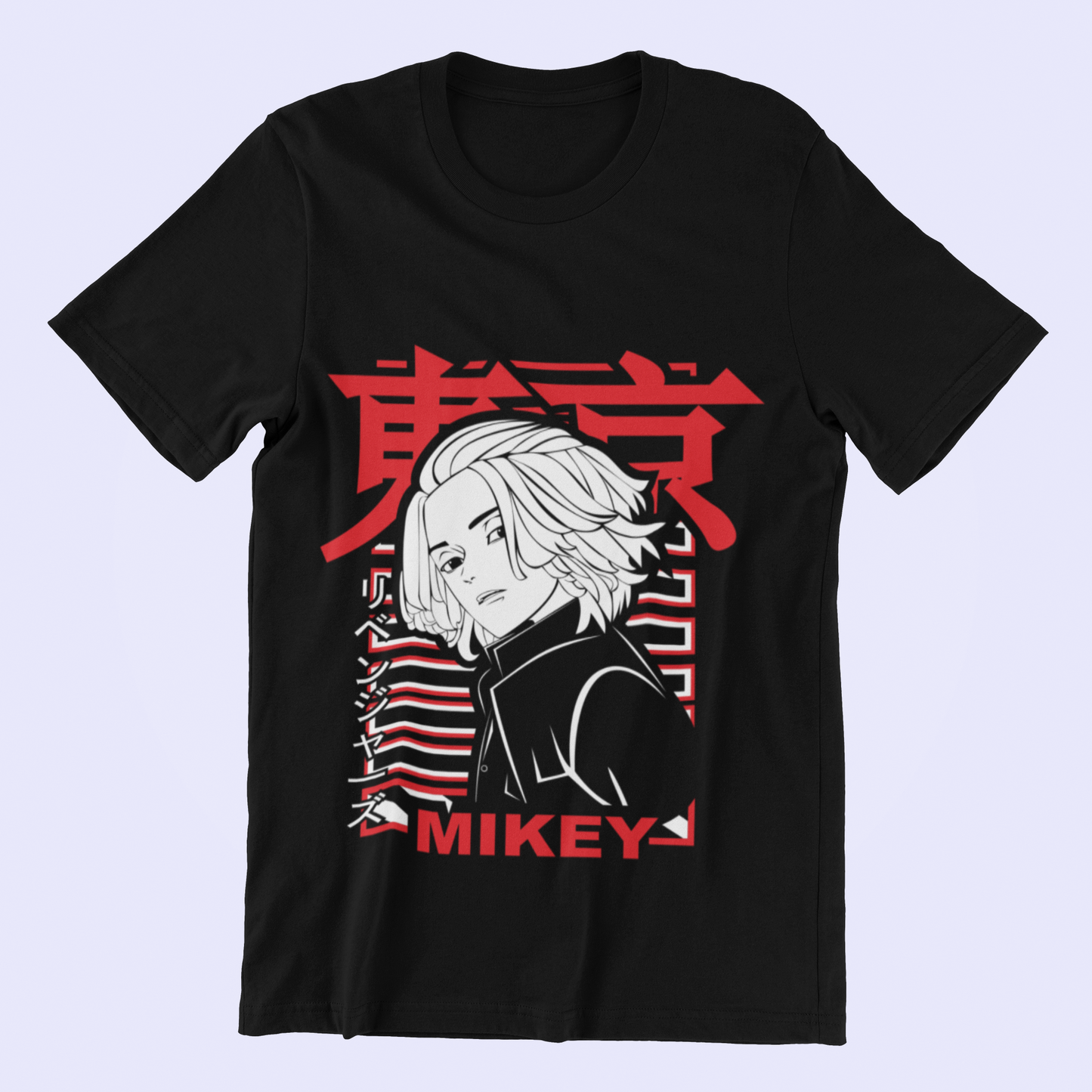 Mikey Tokyo Revengers Tee in black against minimalist surface.