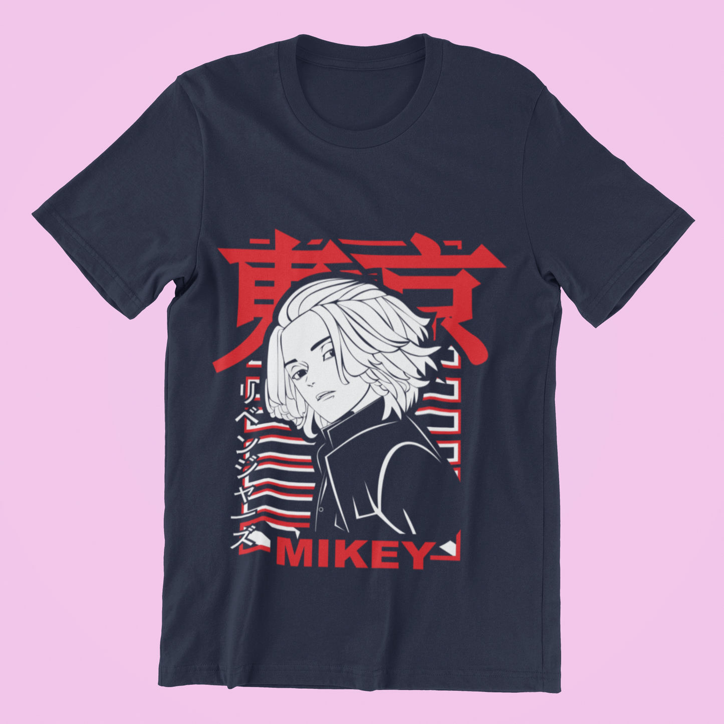 Mikey Tokyo Revengers Tee in navy against minimalist surface.