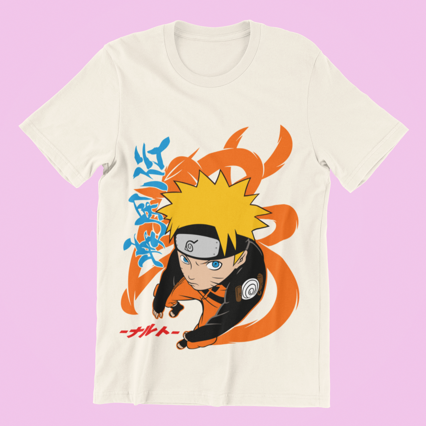 Naruto Action Pose Tee in natural against minimalist surface.