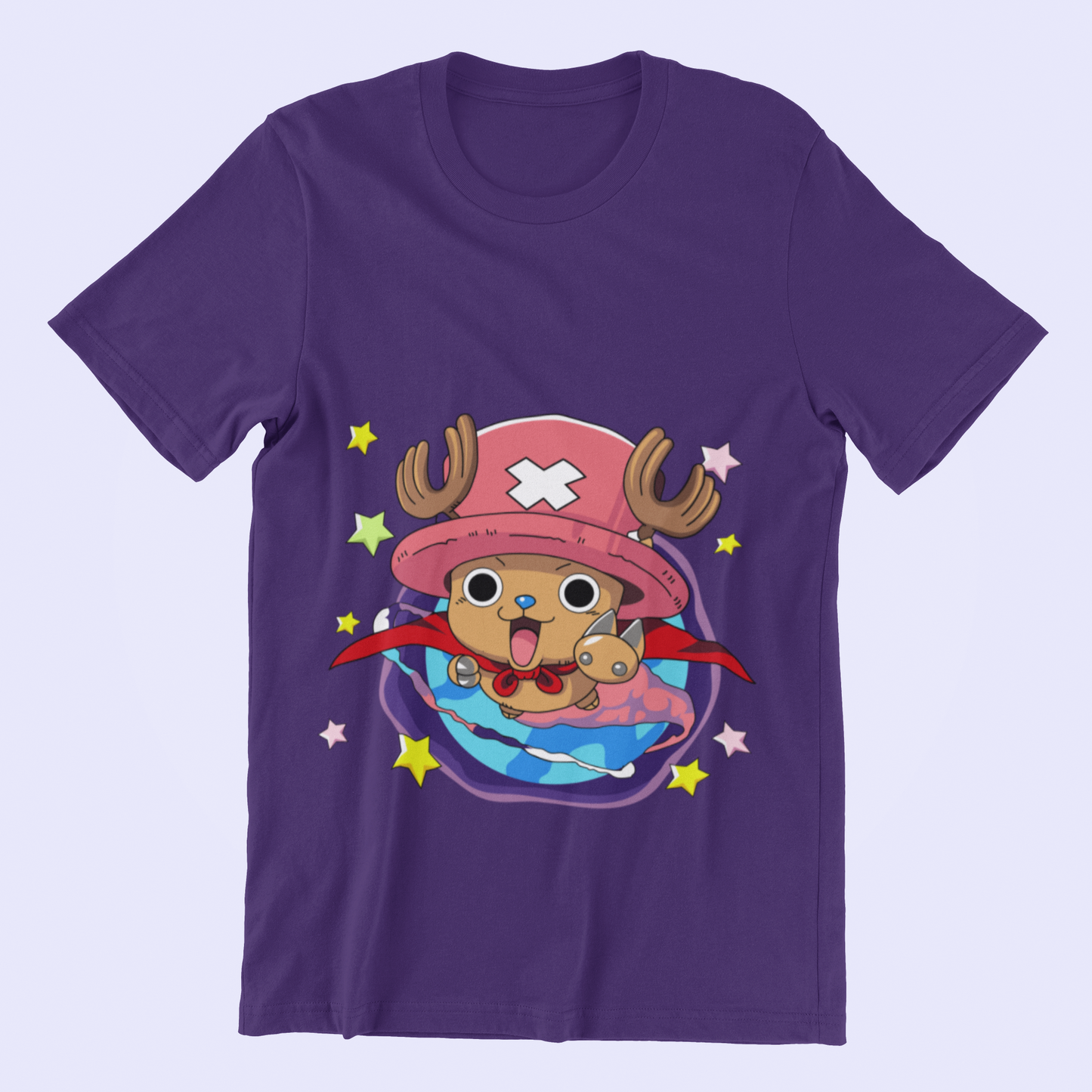 One Piece Chopper Doctor Mascot Tee in team purple against minimalist surface.