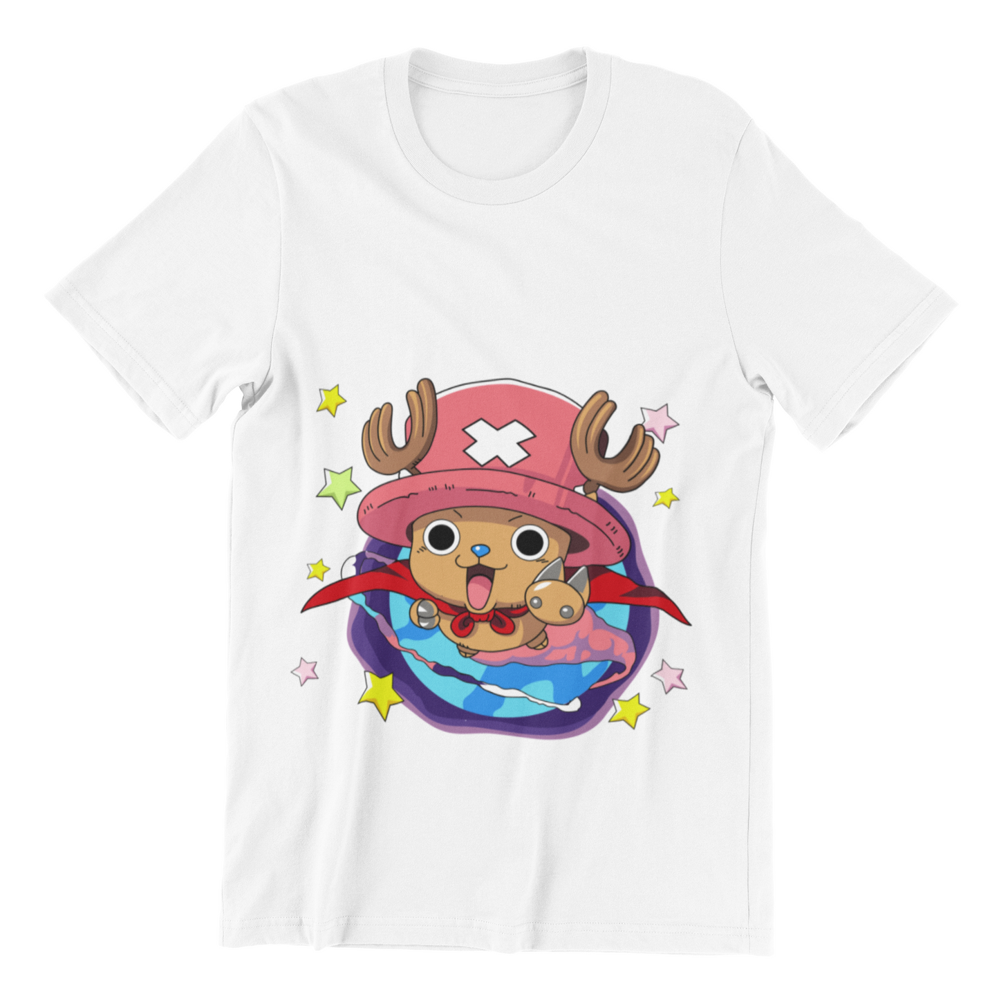 One Piece Chopper Doctor Mascot Tee in white against minimalist surface.