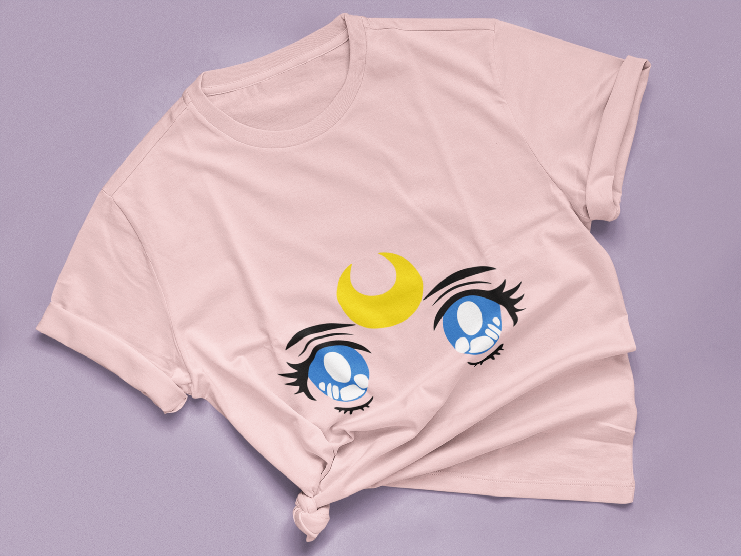 Sailor Moon Transformation Eyes Tee in pink knotted in cute style.