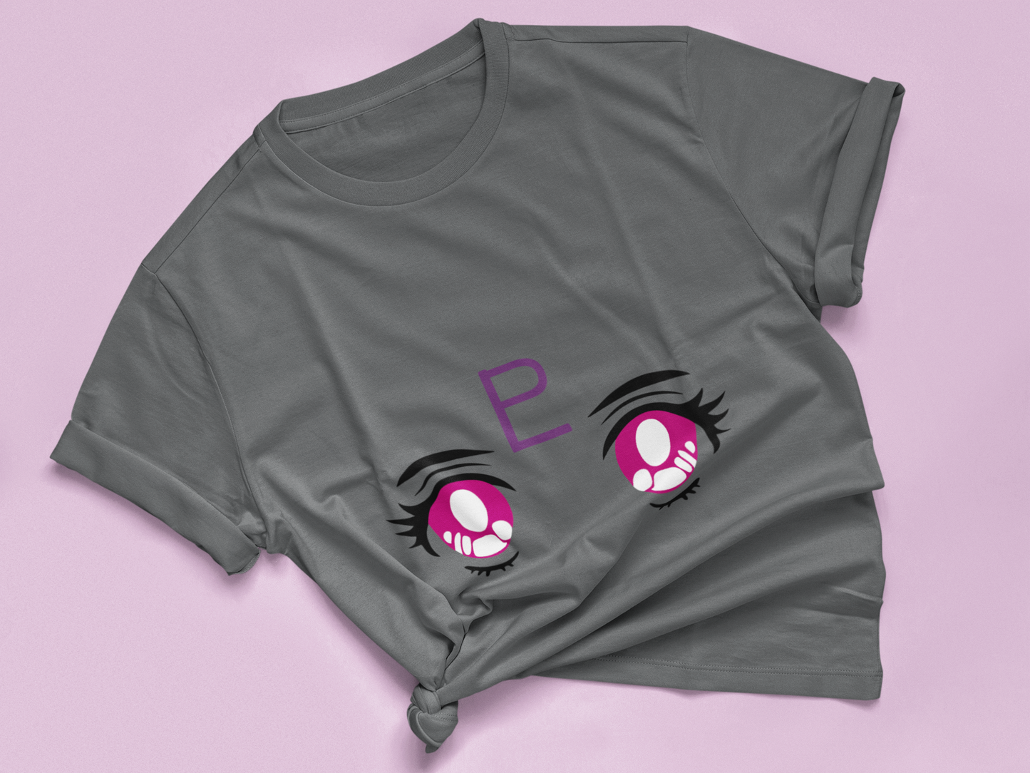 Sailor Pluto Transformation Eyes Tee in asphalt knotted in cute style.