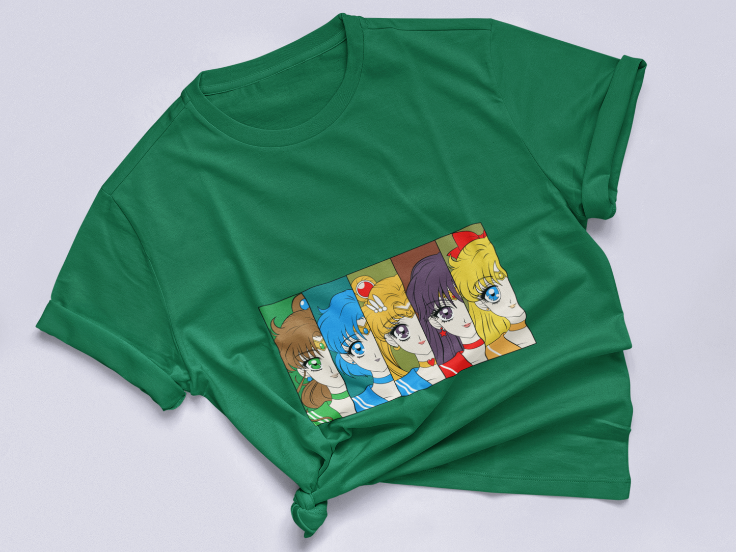 Sailor Scouts Portrait Tee in kelly knotted in cute style.