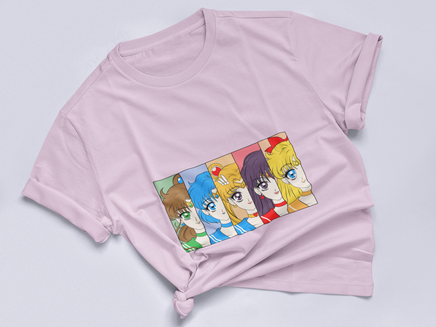 Sailor Scouts Portrait Tee in lilac knotted in cute style.