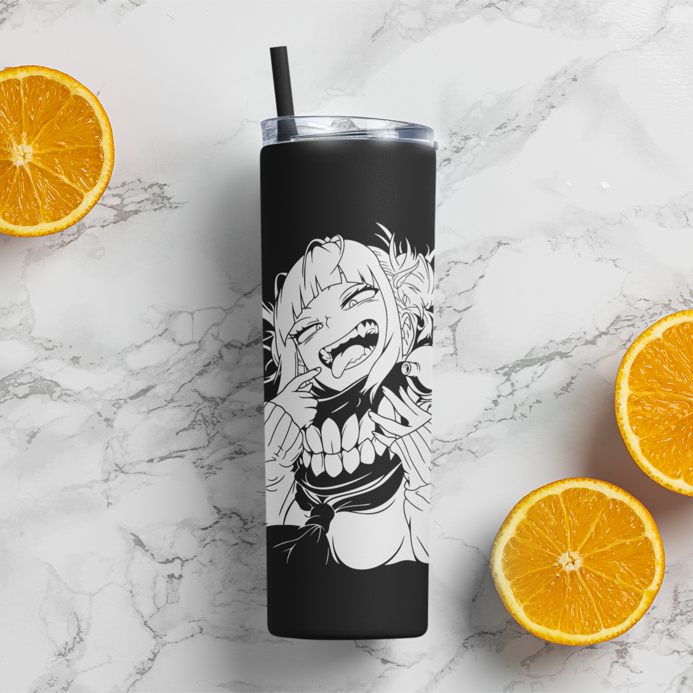 Himiko Toga Villain Skinny Tumbler featuring some oranges