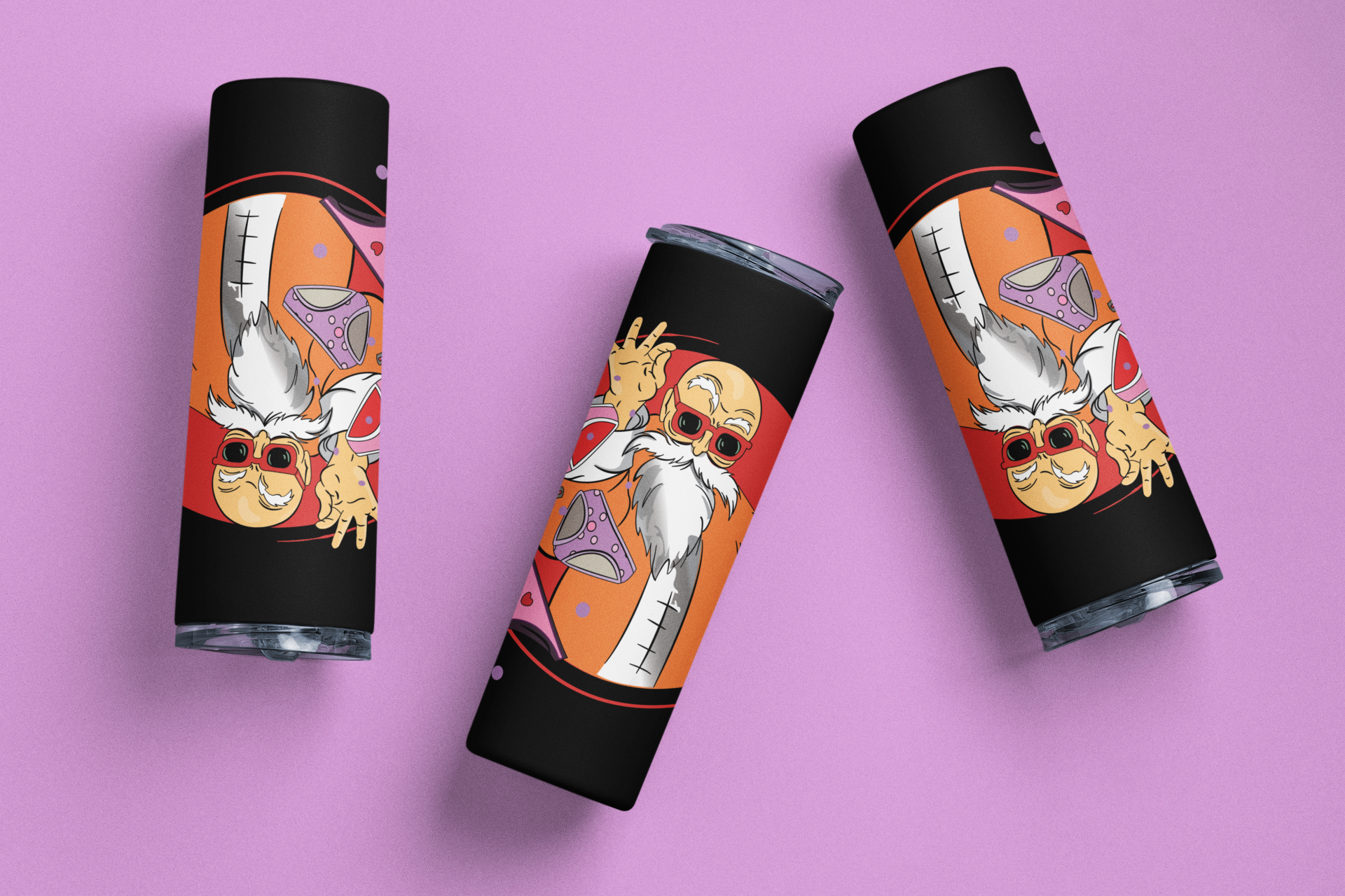 Master Roshi Underwear Toss Skinny Tumblers against minimalist surface.