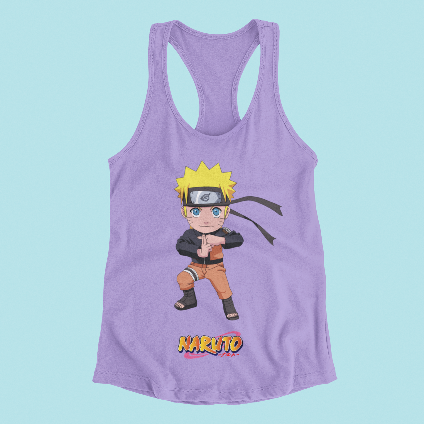Naruto Chibi Tank Top in violet against minimalist surface.
