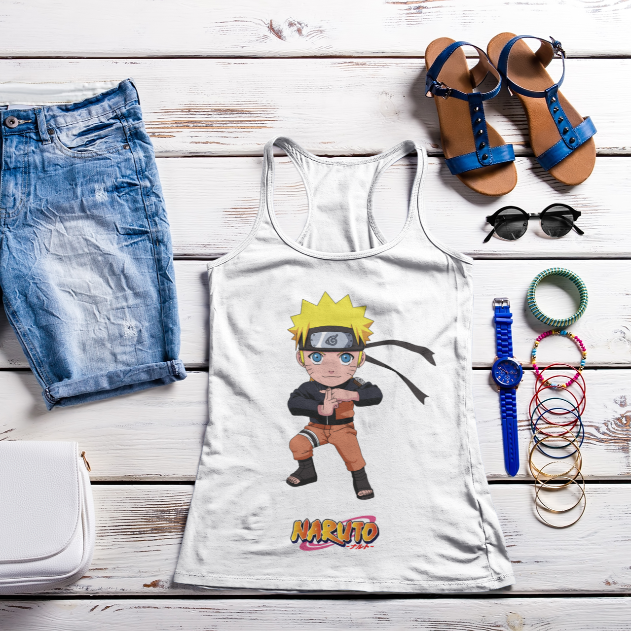 Naruto Chibi Tank Top in white fresh summer outfit