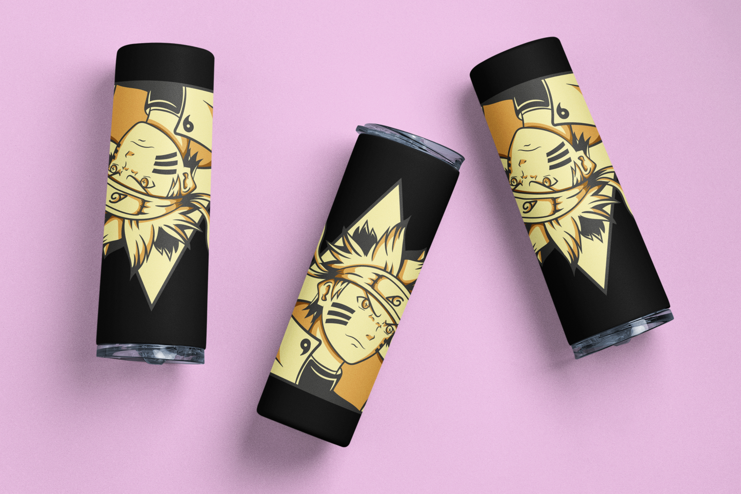 Naruto Sage Mode Design Skinny Tumblers against minimalist surface.