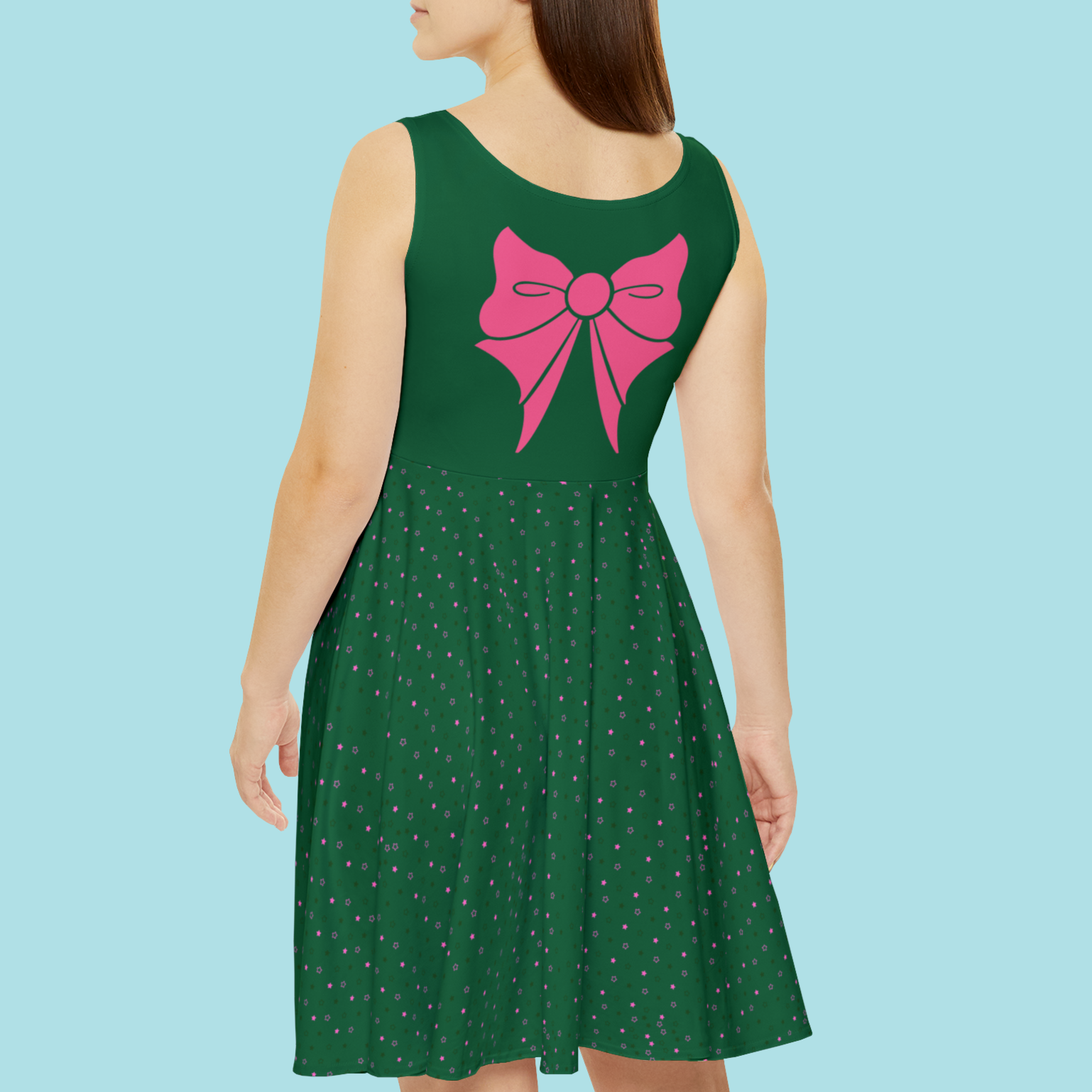 Back view of Sailor Jupiter Bow Pattern Skater Dress