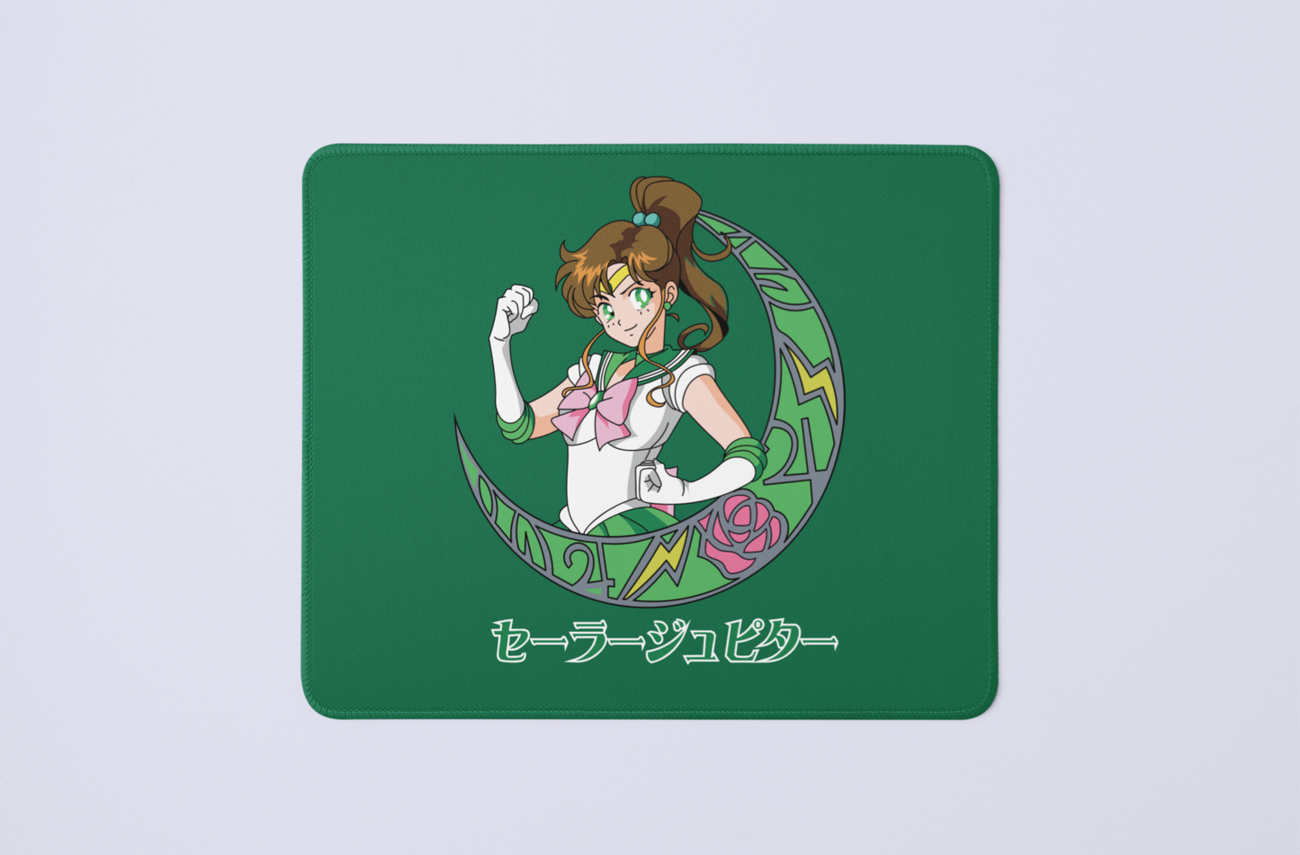 Sailor Jupiter Crescent Moon Mouse Pad against minimalist surface.