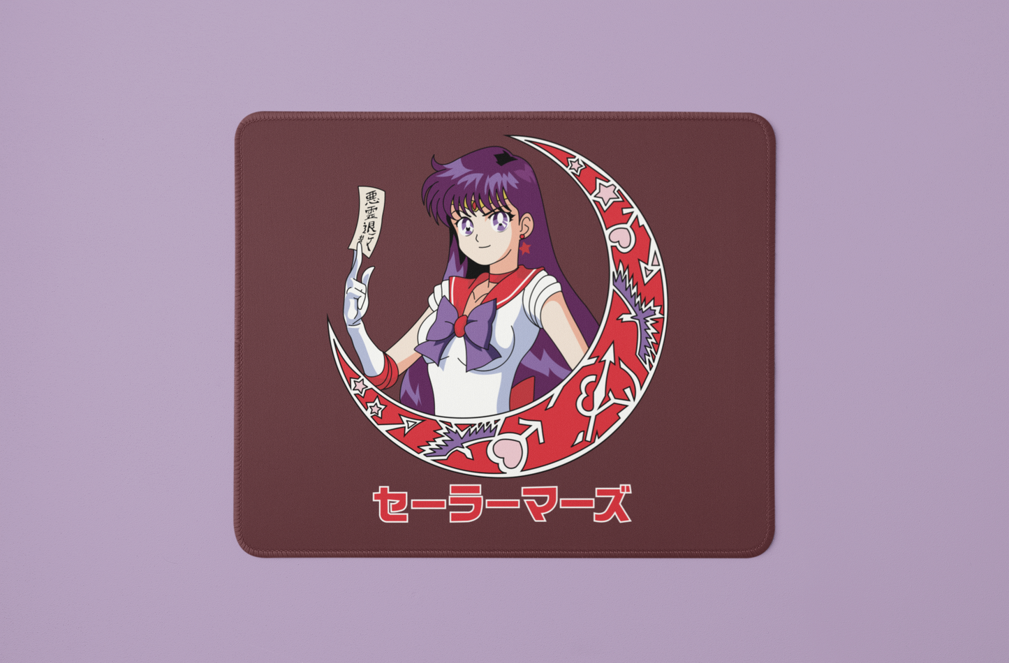 Sailor Mars Crescent Moon Mouse Pad against minimalist surface.