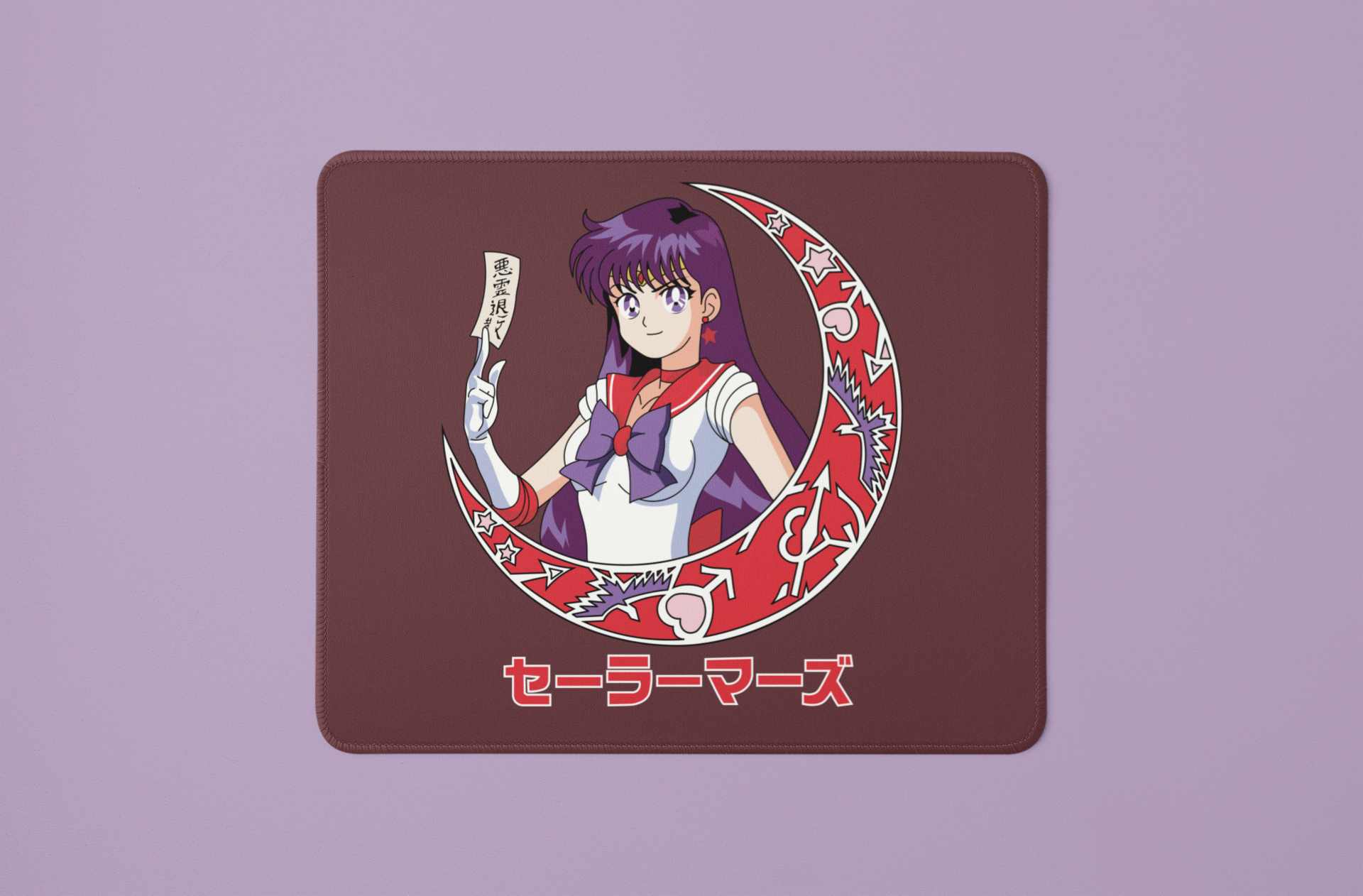 Sailor Mars Crescent Moon Mouse Pad against minimalist surface.