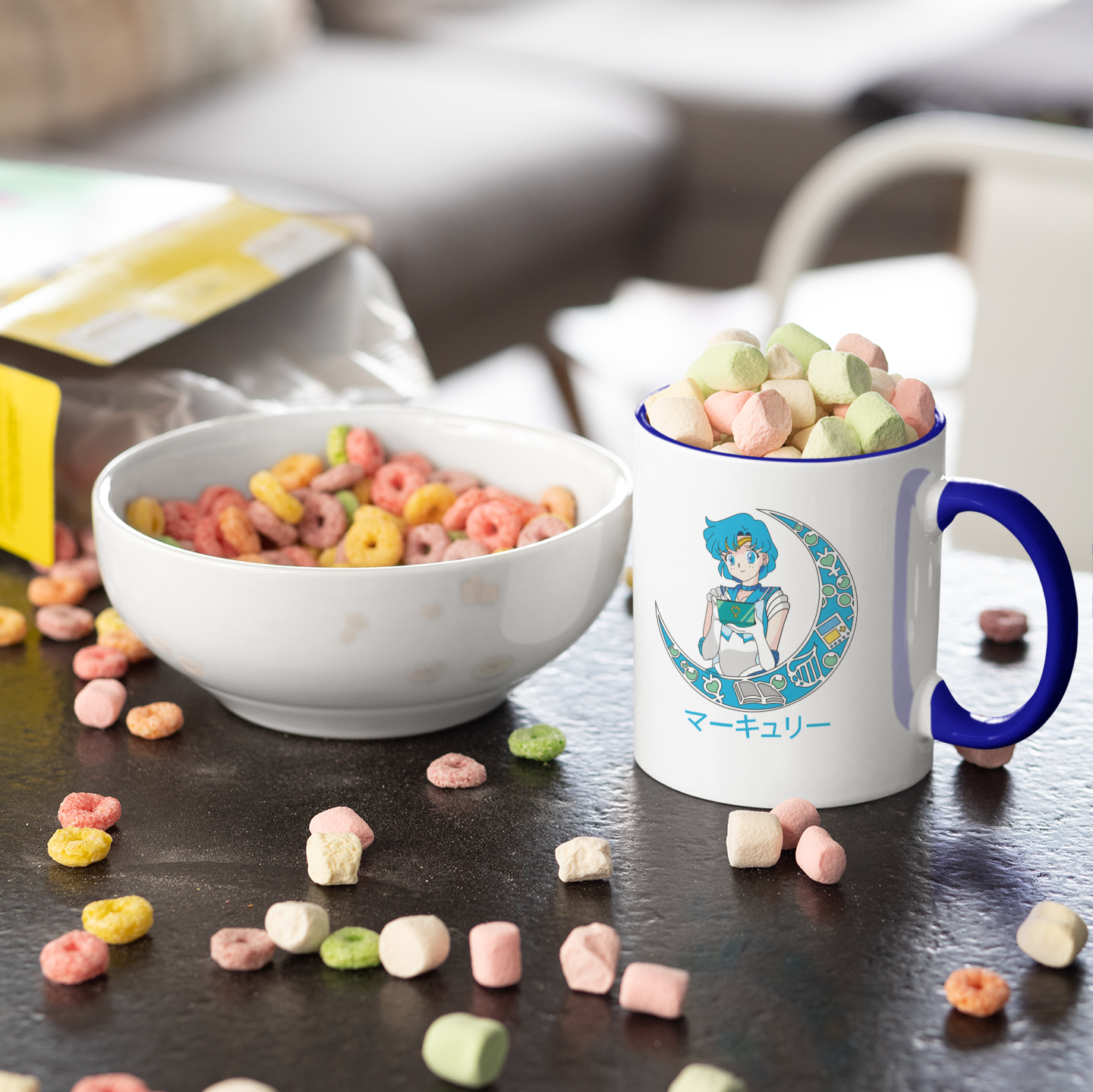 Sailor Mercury Crescent Moon Mug on table next to muffin