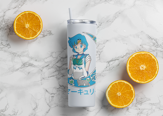 Sailor Mercury Crescent Moon Skinny Tumbler featuring some oranges