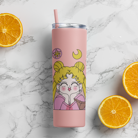 Sailor Moon Cute Expression Skinny Tumbler featuring some oranges.