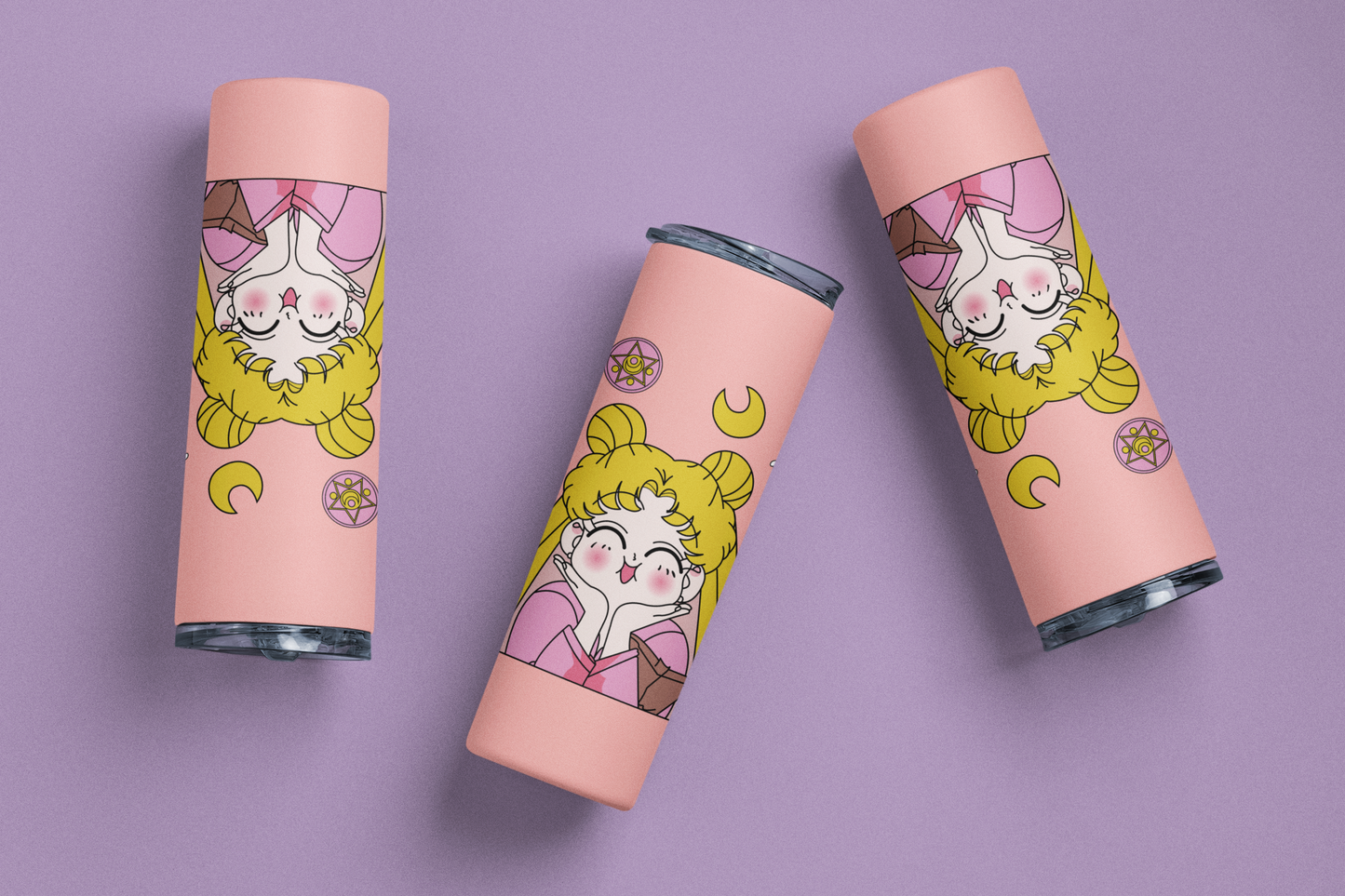 Sailor Moon Cute Expression Skinny Tumblers against minimalist surface.