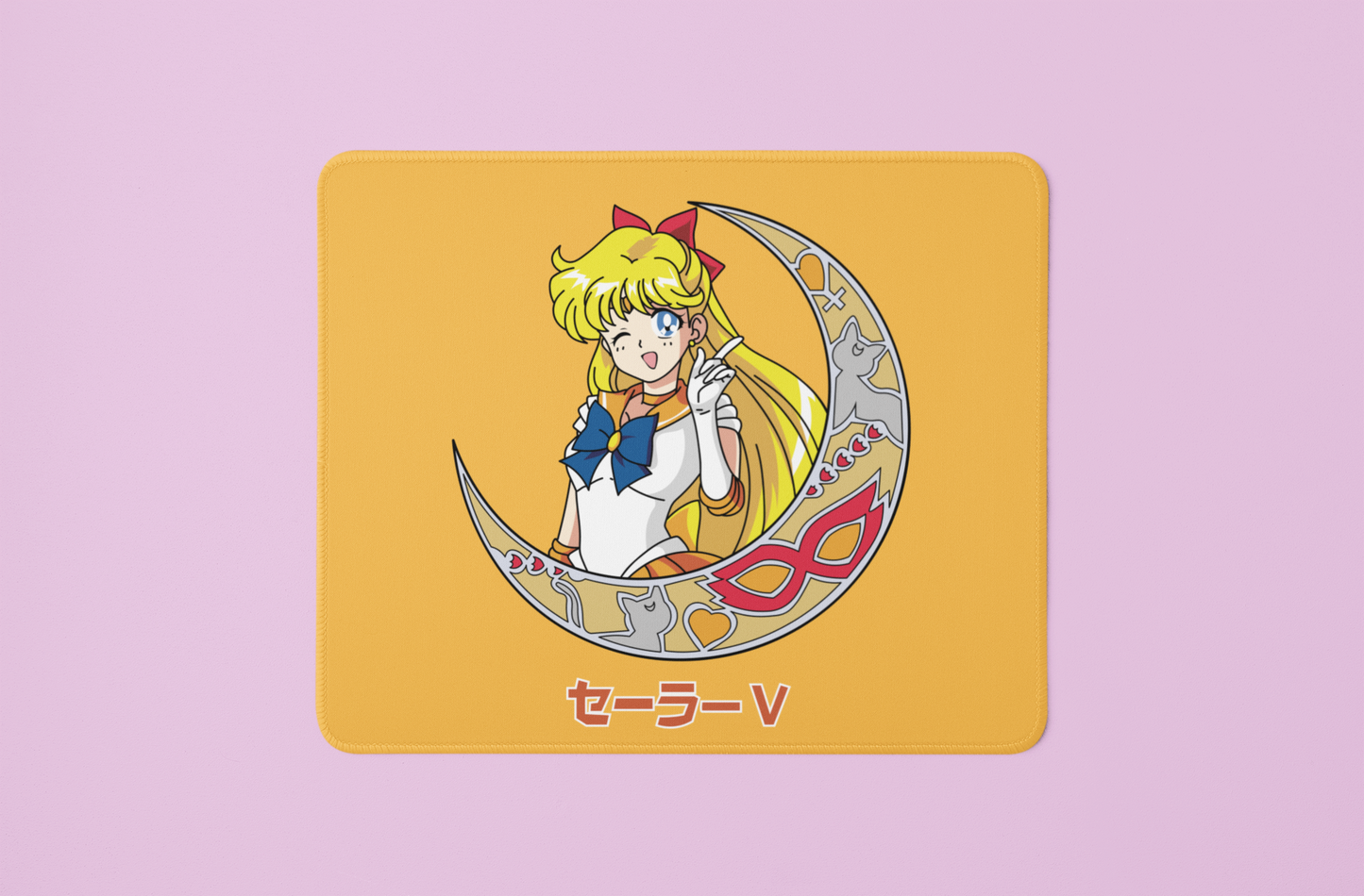 Sailor Venus Crescent Moon Mouse Pad against minimalist surface.