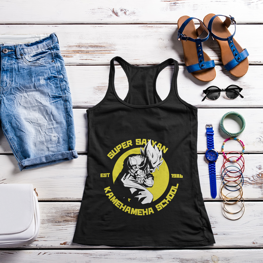Super Saiyan Kamehameha School Tank Top in black fresh summer outfit