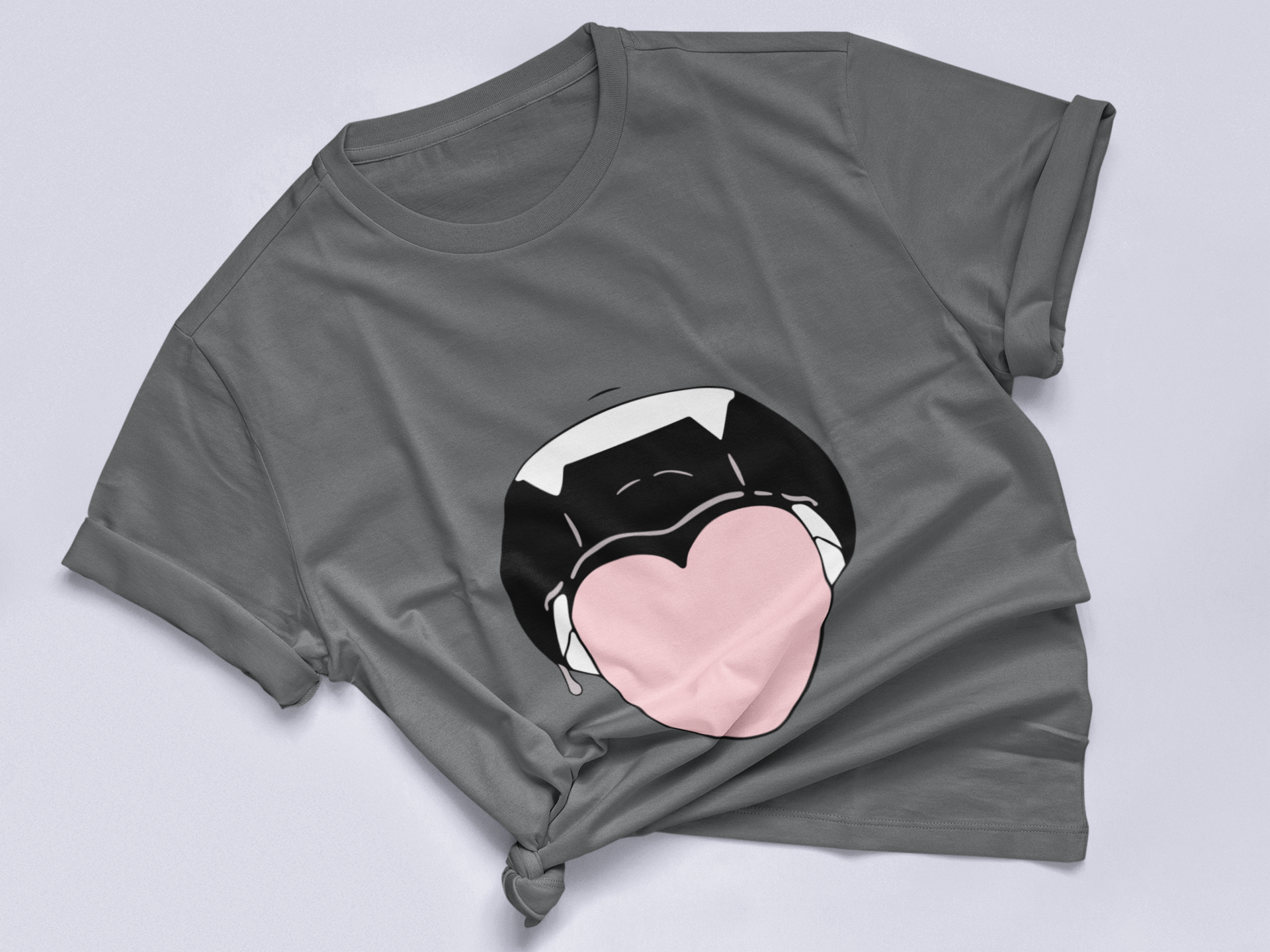 Heart Tongue Hentai Tee in asphalt knotted in cute style.