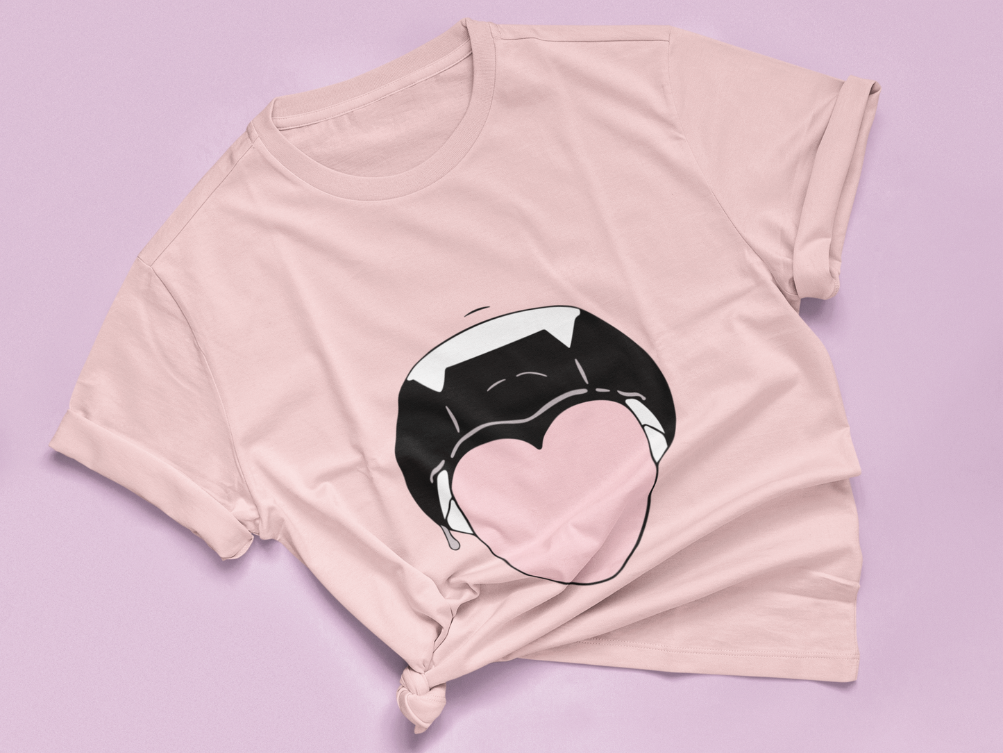 Heart Tongue Hentai Tee in pink knotted in cute style.