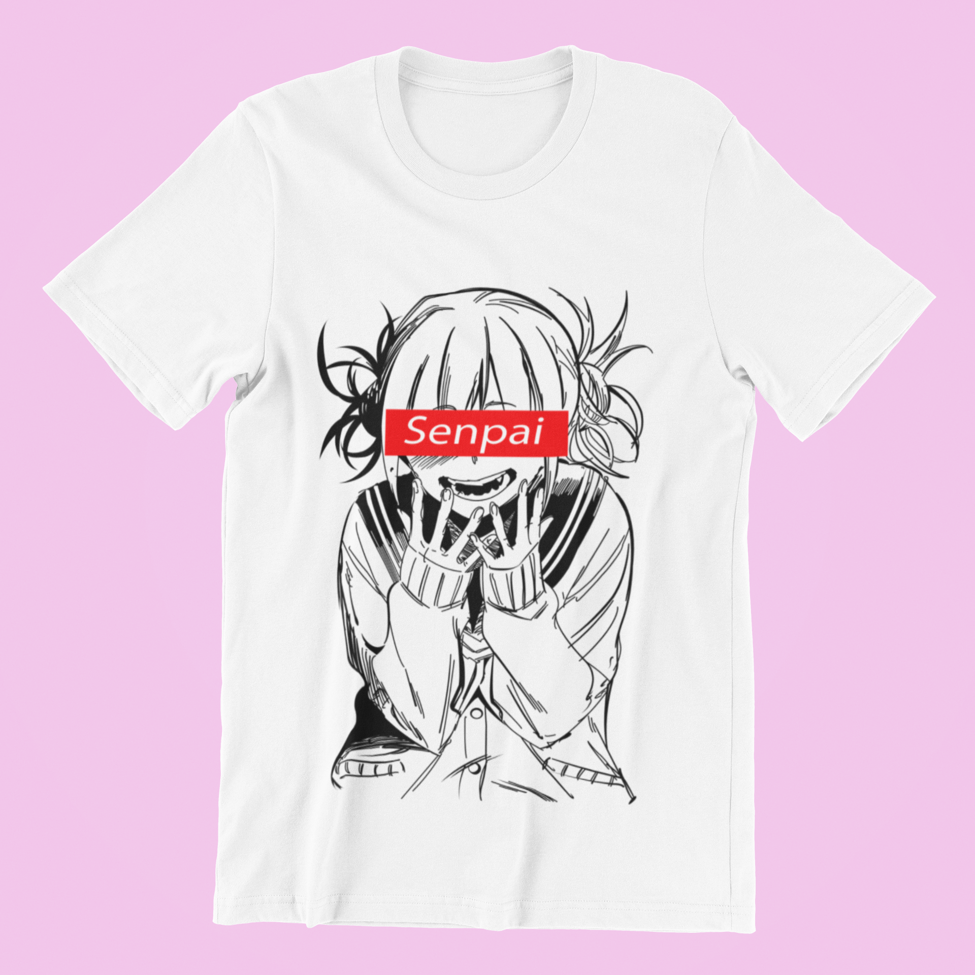 Himiko Toga Senpai Tee in white against minimalist surface.