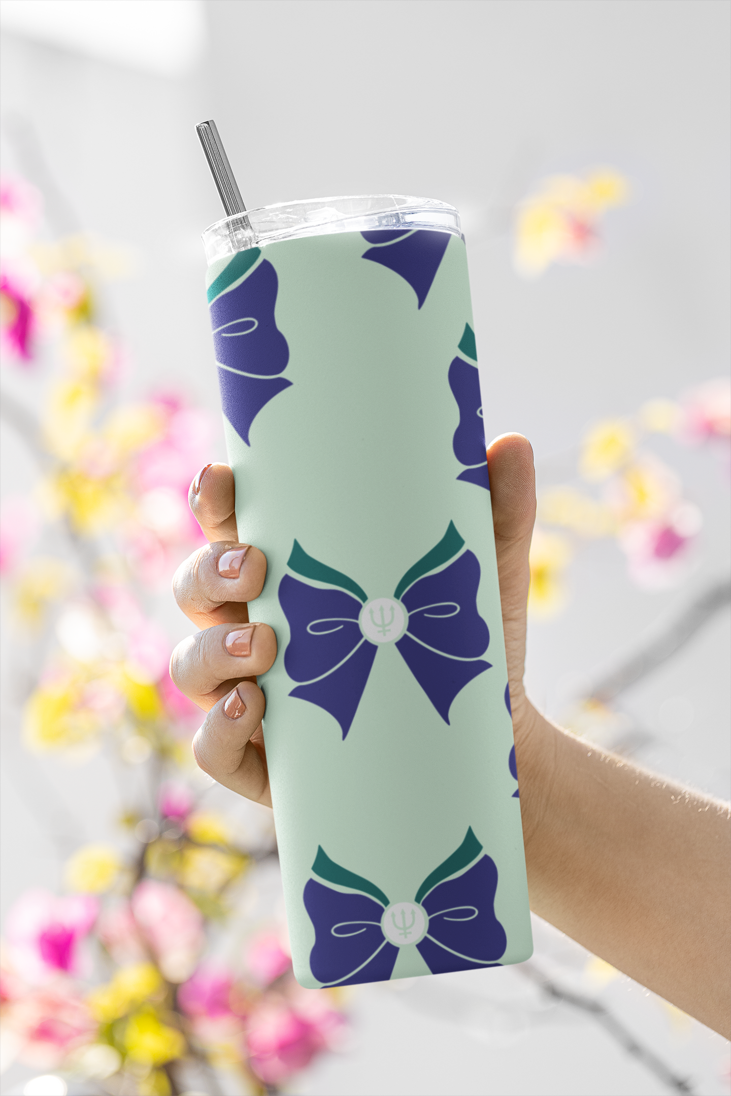 Sailor Neptune Bow Pattern Skinny Tumbler