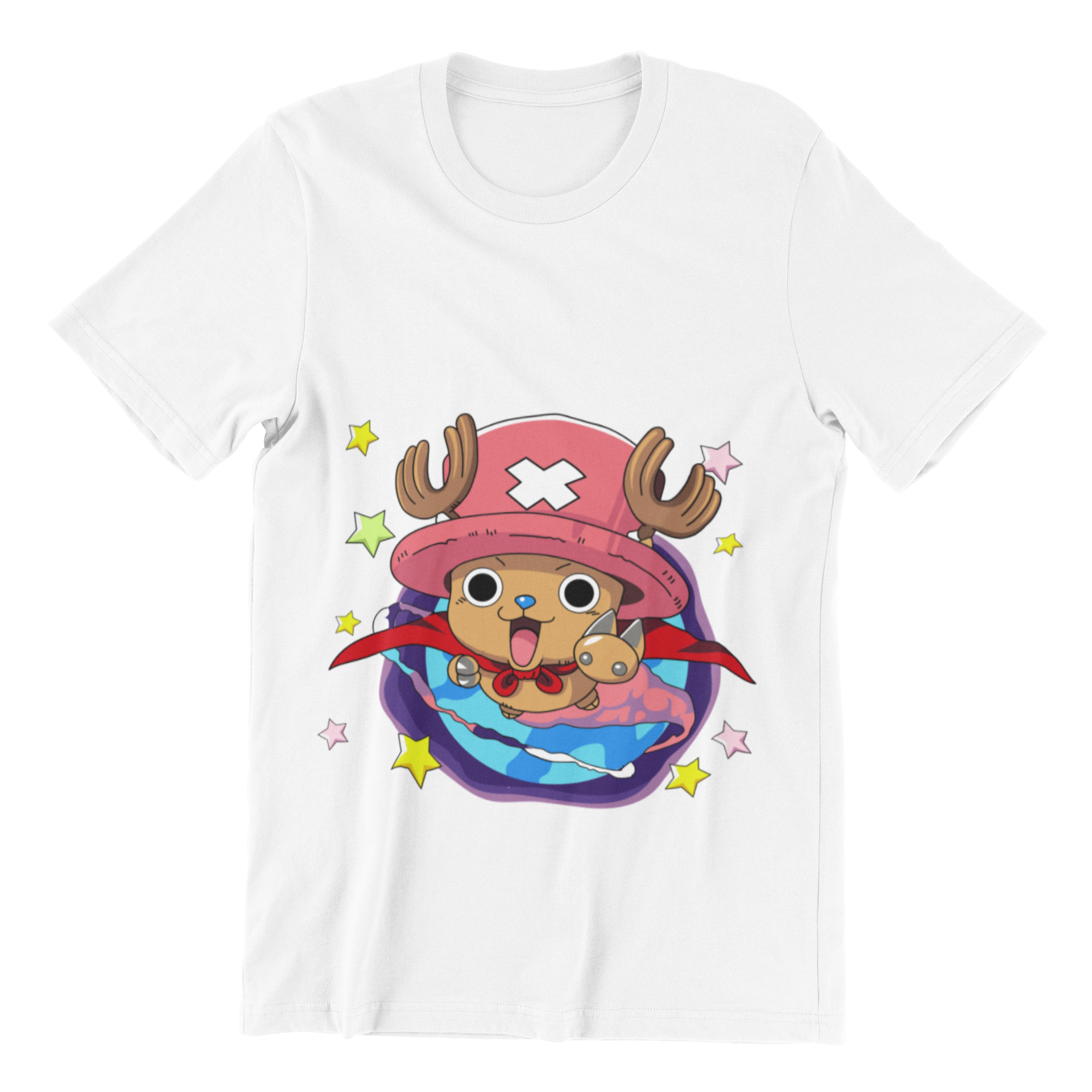 One Piece Chopper Doctor Mascot Tee in white against minimalist surface.