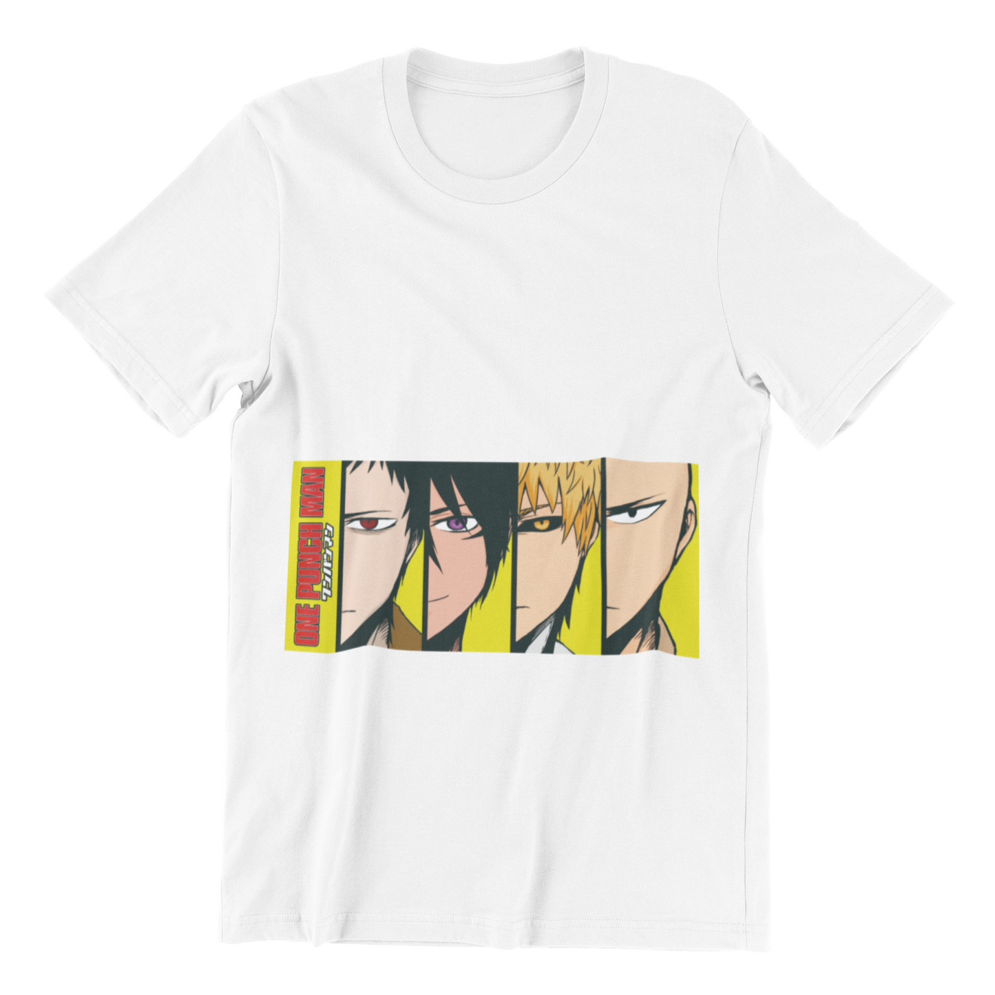 One Punch Man Heroes Tee in white against minimalist surface.