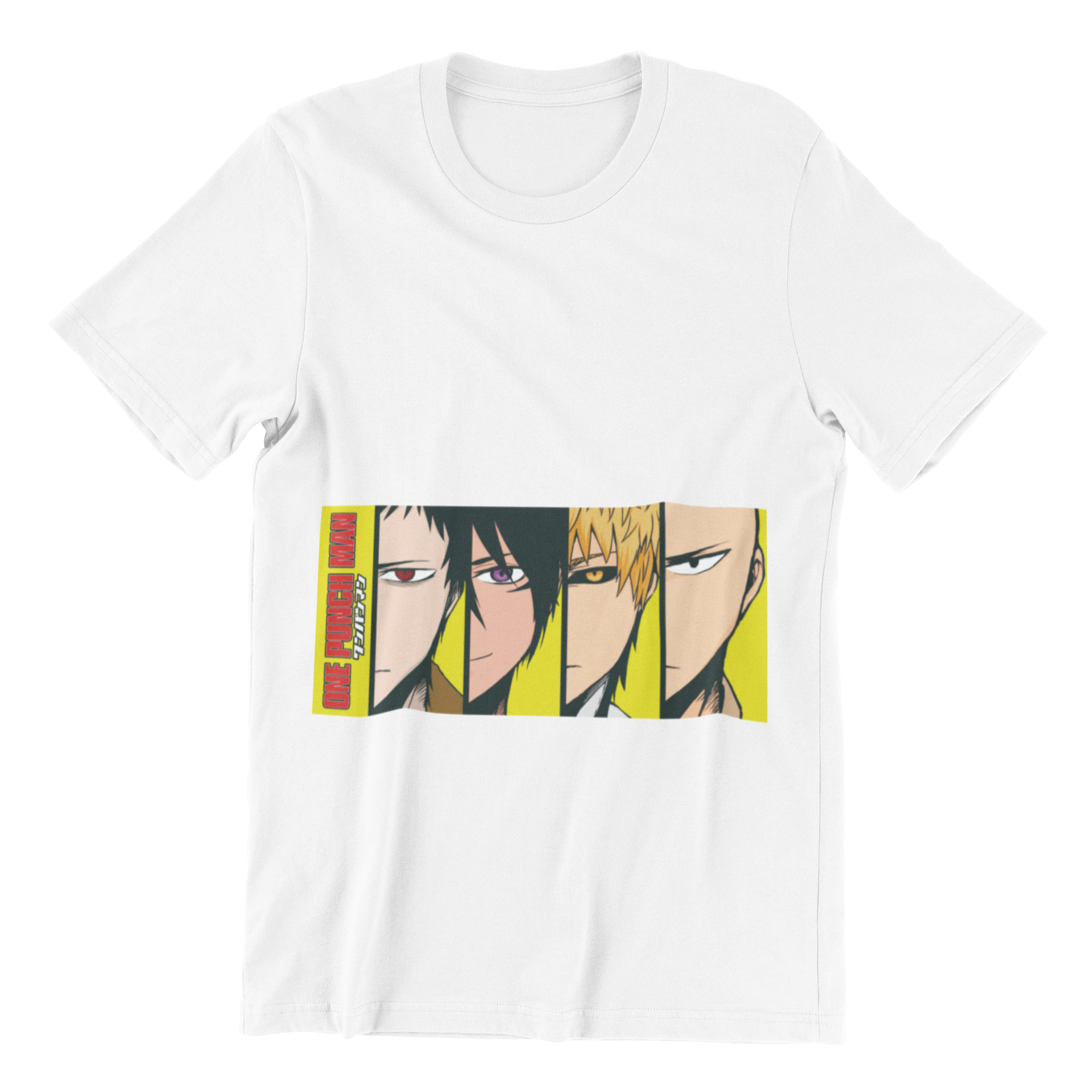 One Punch Man Heroes Tee in white against minimalist surface.