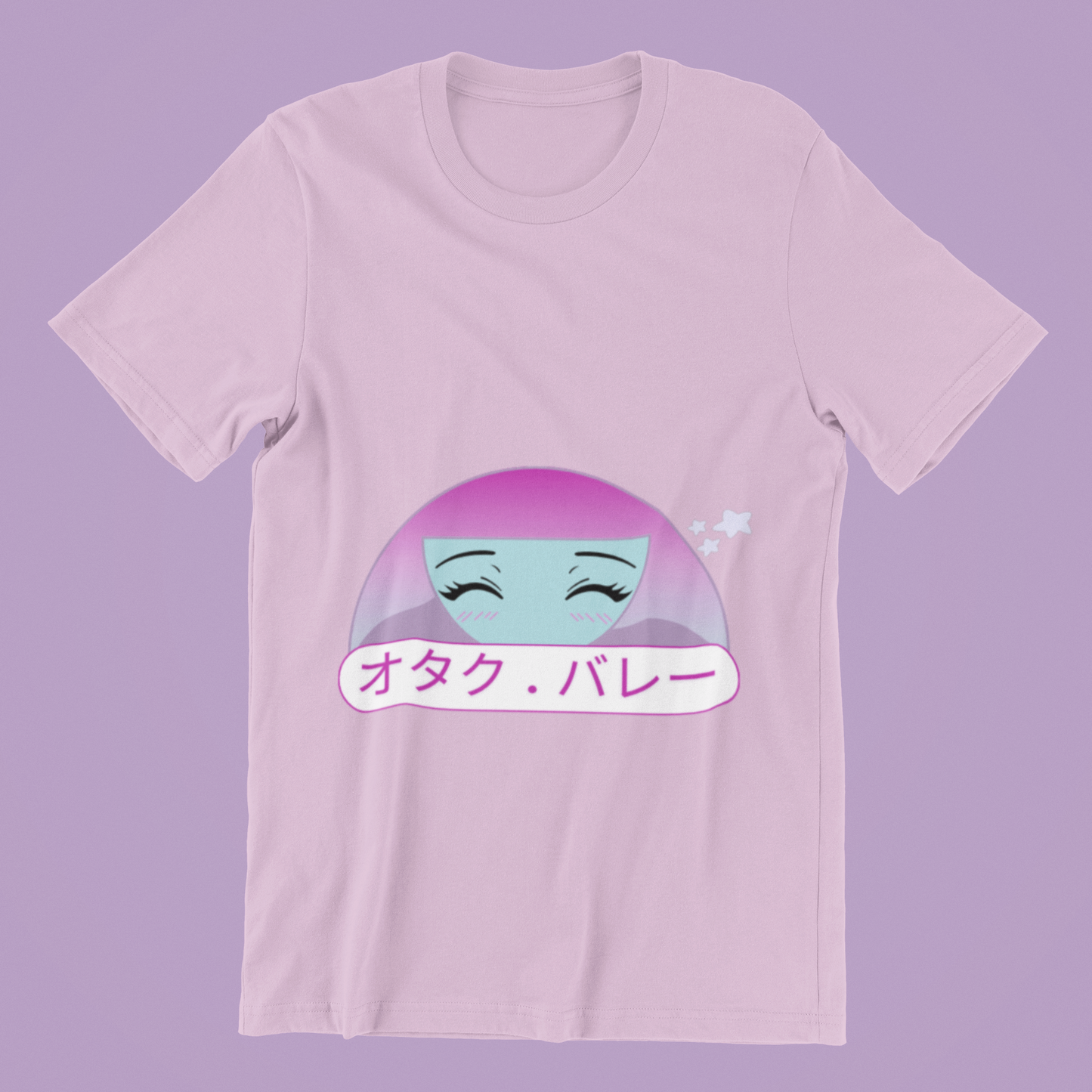 Otaku Valley Logo Tee in lilac against minimalist surface.