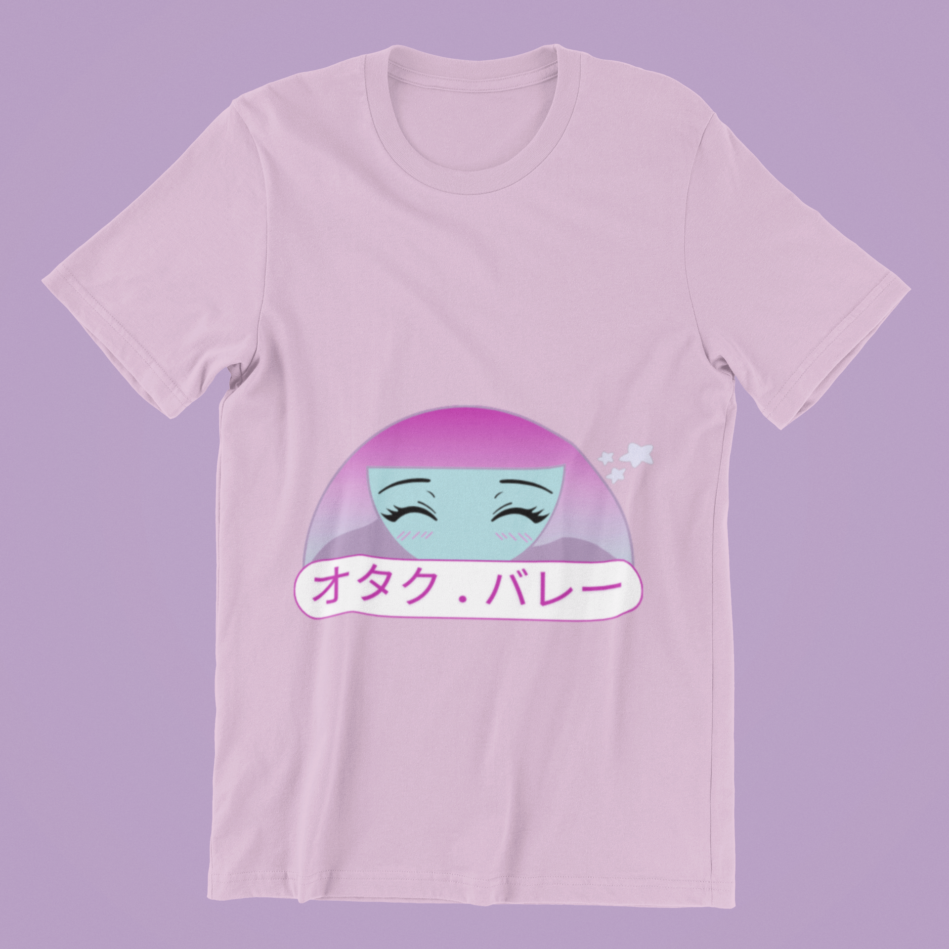 Otaku Valley Logo Tee in lilac against minimalist surface.