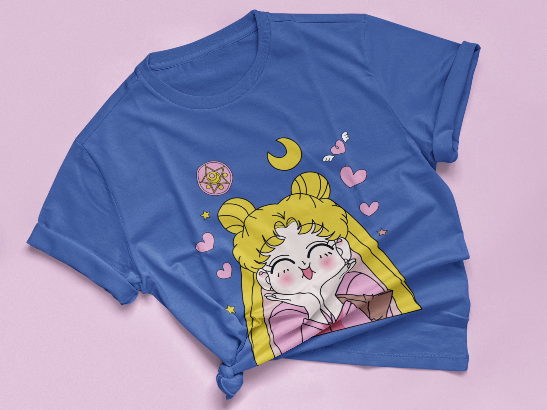 Sailor Moon Cute Expression Tee in true royal knotted in cute style.