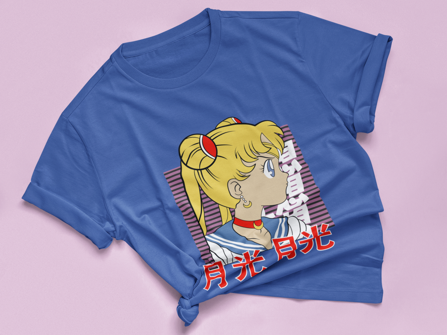 Sailor Moon Retro Profile Tee in true royal knotted in cute style.