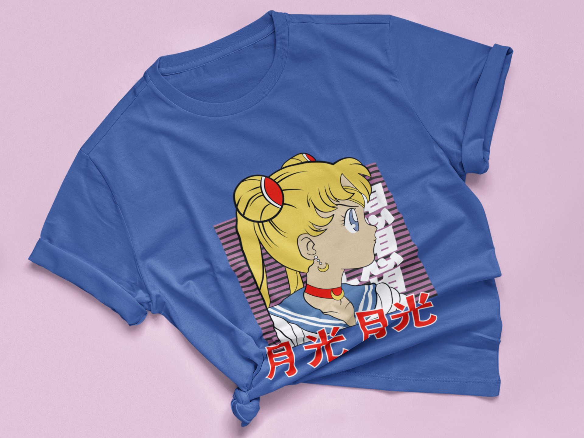 Sailor Moon Retro Profile Tee in true royal knotted in cute style.