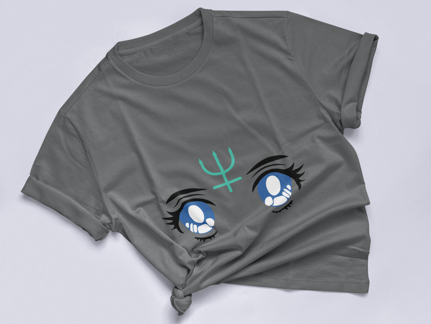 Sailor Neptune Transformation Eyes Tee in asphalt knotted in cute style.